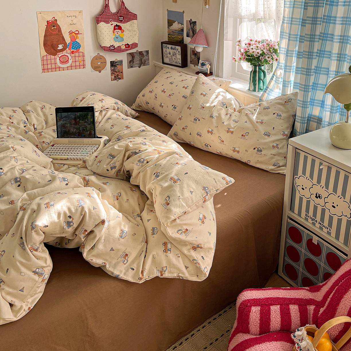 91家纺网 家纺一手货源 找家纺 焱博家纺 2026新款A类全棉双层纱系列单被套 工程车小队