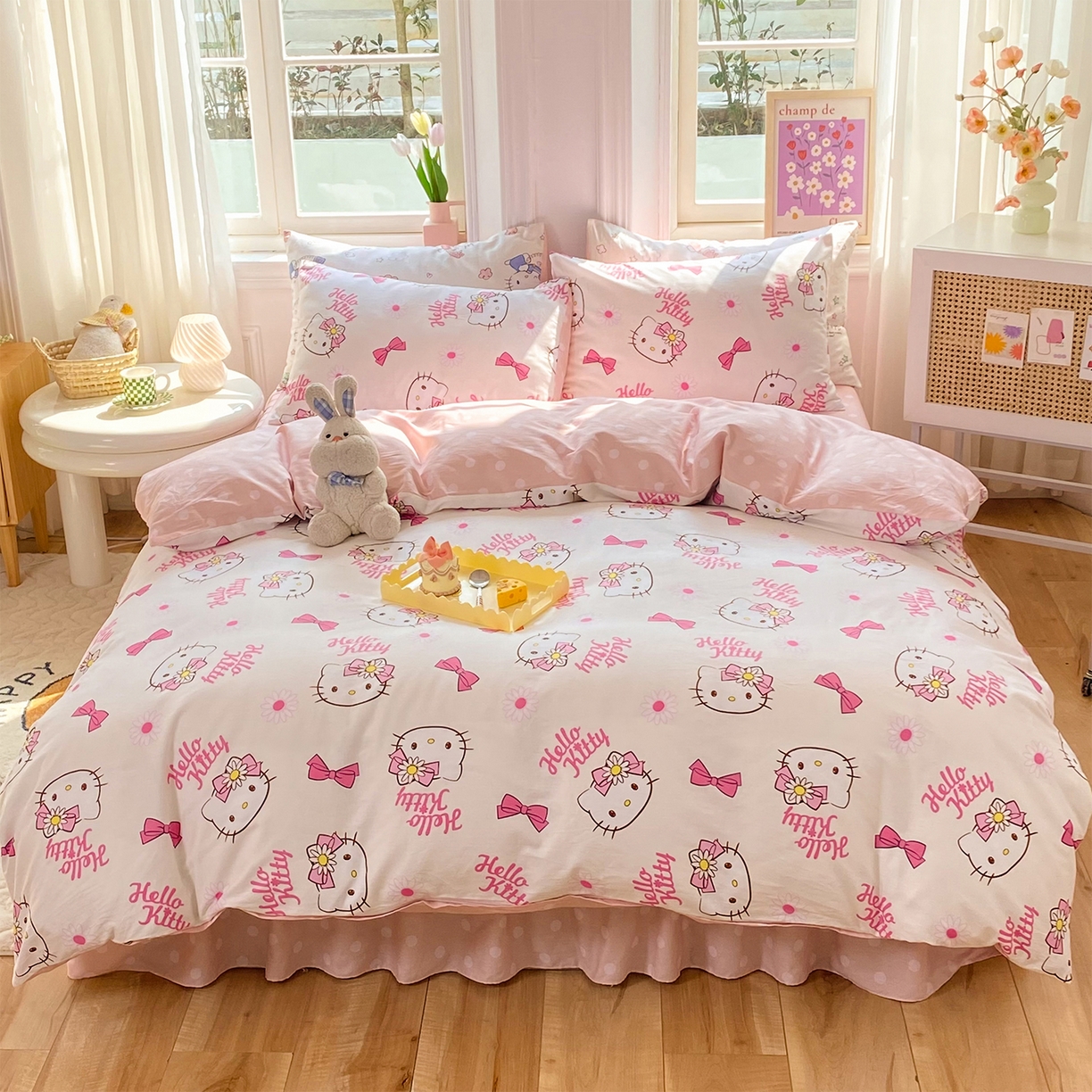 玉元坊 2026新款正版授权三丽鸥系列全棉纯棉床单四件套学生三件套-凯蒂猫系列 雏菊kt【简约款】