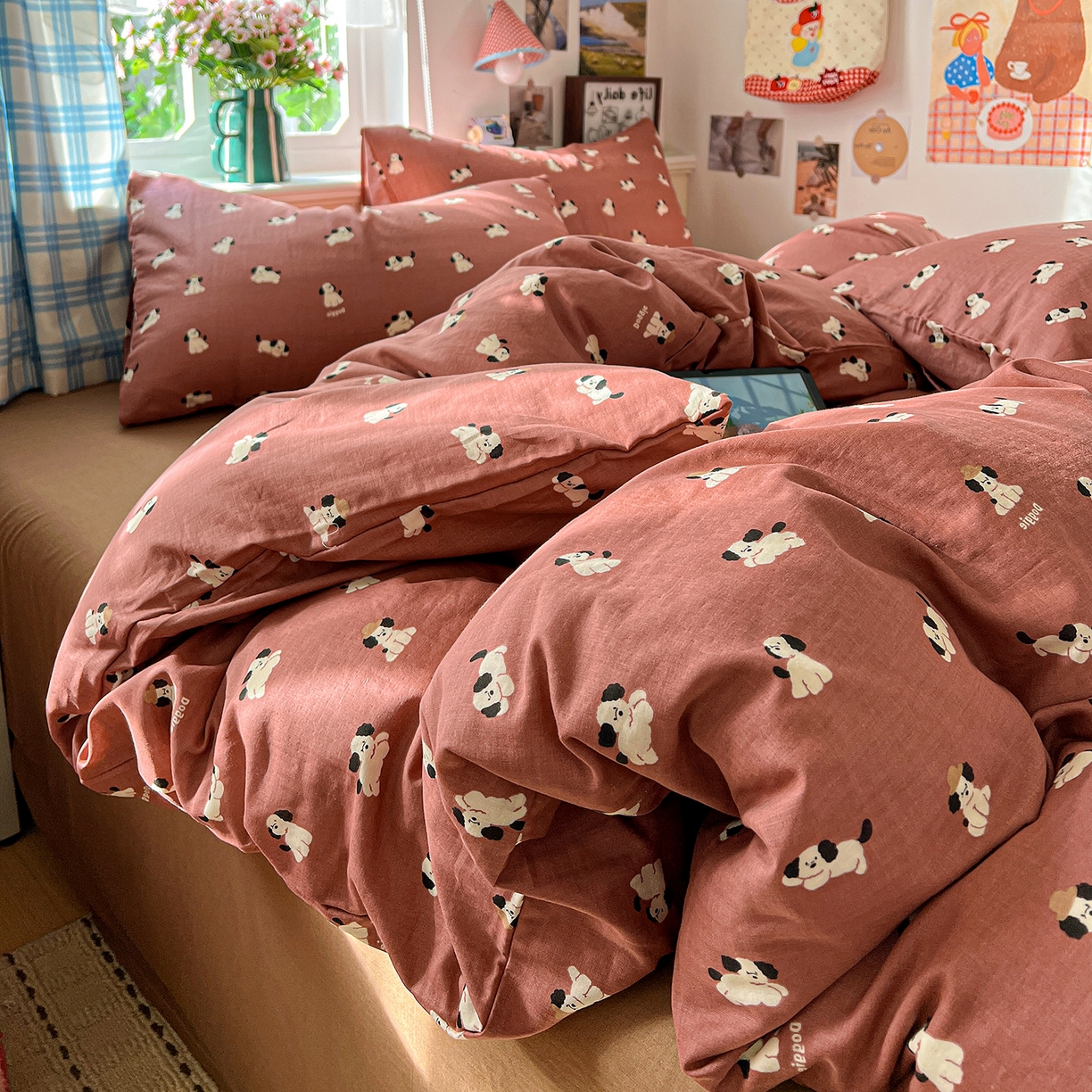 91家纺网 家纺一手货源 找家纺 焱博家纺 2026新款A类全棉双层纱系列单被套 焦糖奶汪