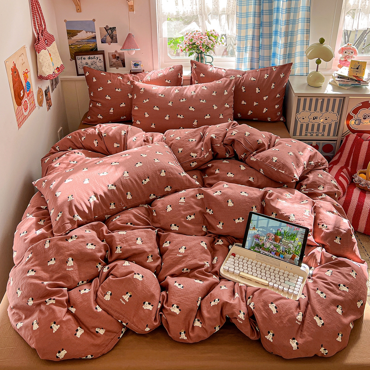 91家纺网 家纺一手货源 找家纺 焱博家纺 2026新款A类全棉双层纱系列单被套 焦糖奶汪