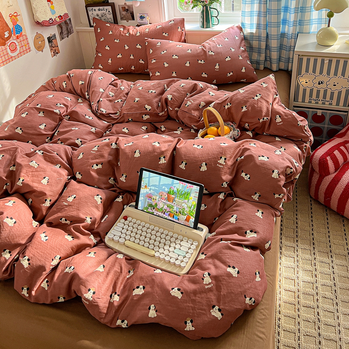 91家纺网 家纺一手货源 找家纺 焱博家纺 2026新款A类全棉双层纱系列单被套 焦糖奶汪