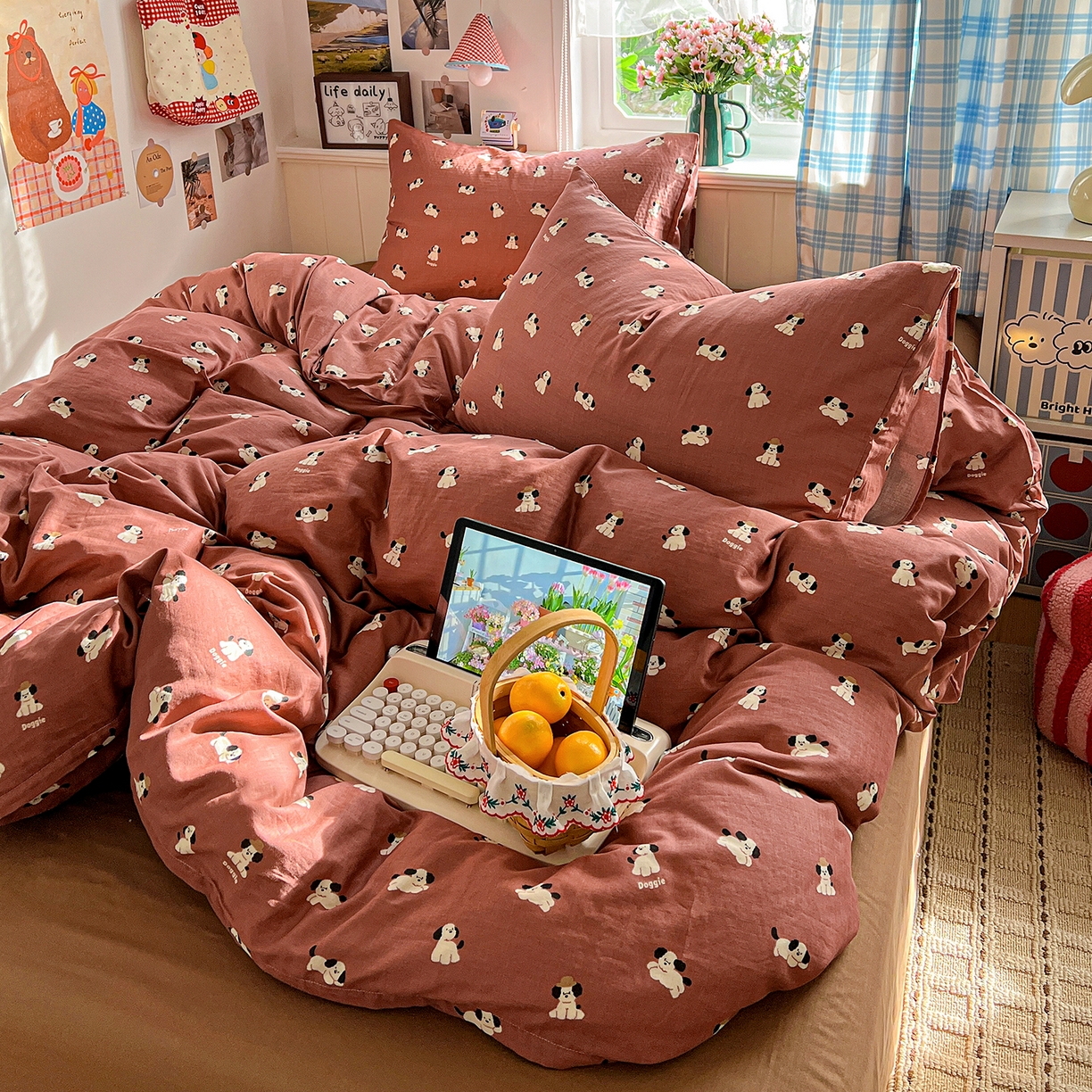 91家纺网 家纺一手货源 找家纺 焱博家纺 2026新款A类全棉双层纱系列单被套 焦糖奶汪