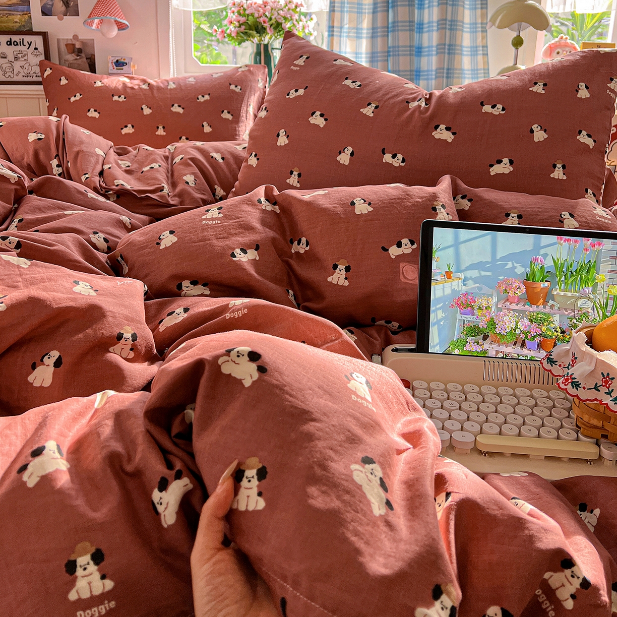 91家纺网 家纺一手货源 找家纺 焱博家纺 2026新款A类全棉双层纱系列单被套 焦糖奶汪