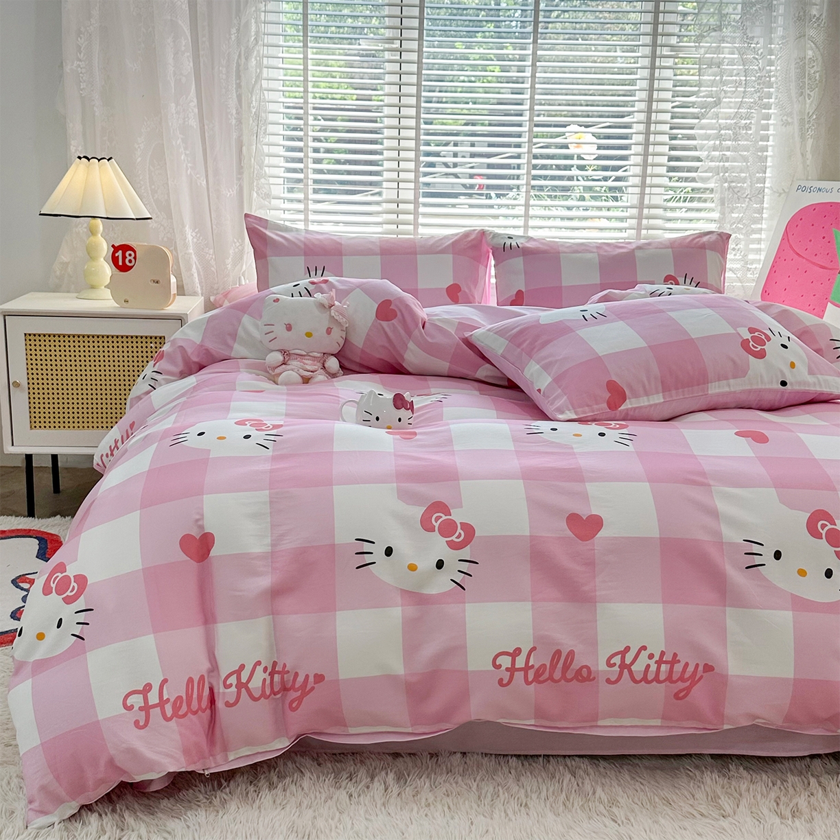 玉元坊 2026新款正版授权三丽鸥系列全棉纯棉床单四件套学生三件套-凯蒂猫系列 告白KT猫【简约款】