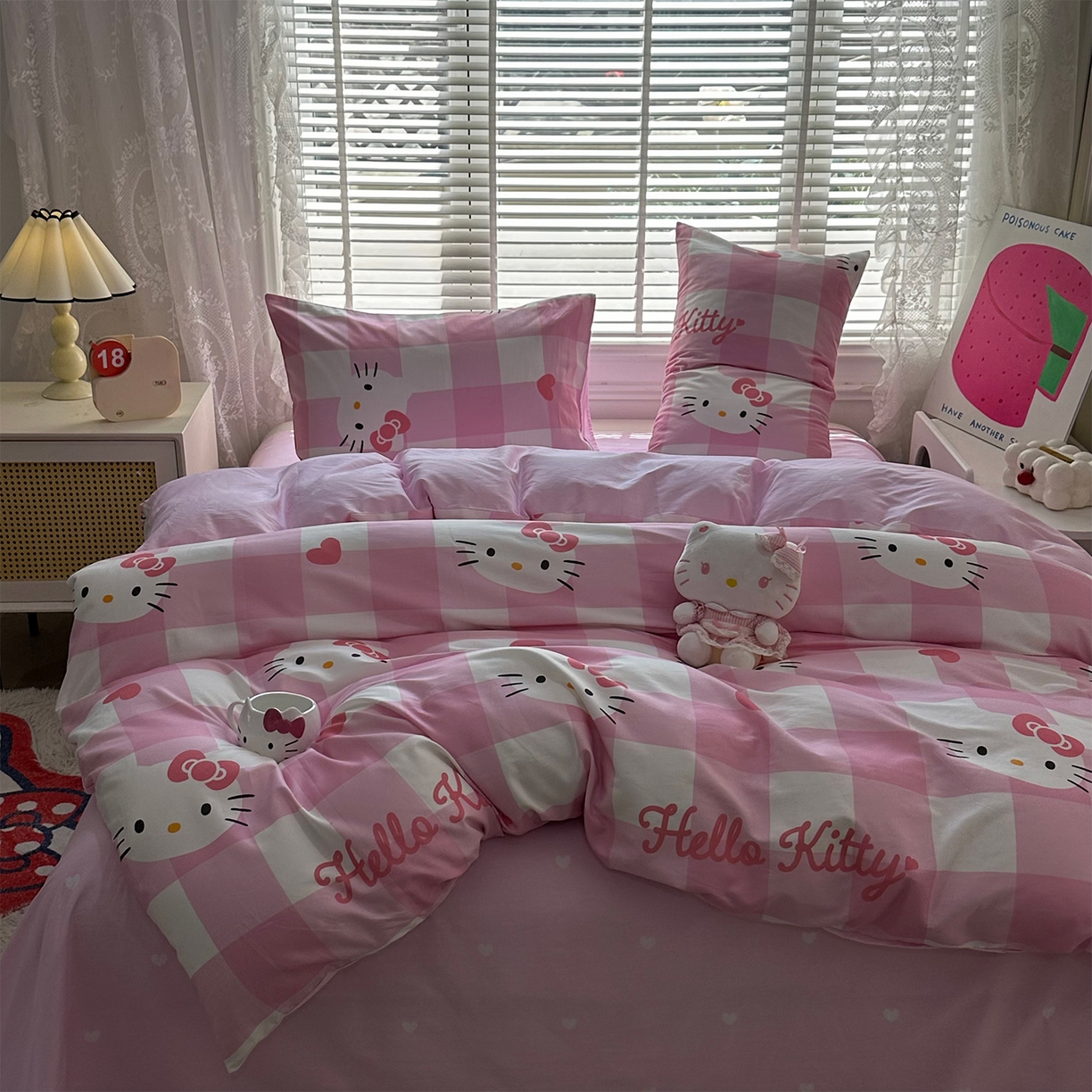 91家纺网 家纺一手货源 找家纺 玉元坊 2026新款正版授权三丽鸥系列全棉纯棉床单四件套学生三件套-凯蒂猫系列 告白KT猫【简约款】