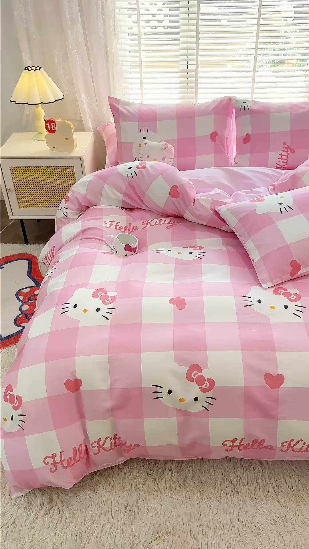 91家纺网 家纺一手货源 找家纺 玉元坊 2026新款正版授权三丽鸥系列全棉纯棉床单四件套学生三件套-凯蒂猫系列 告白KT猫【简约款】