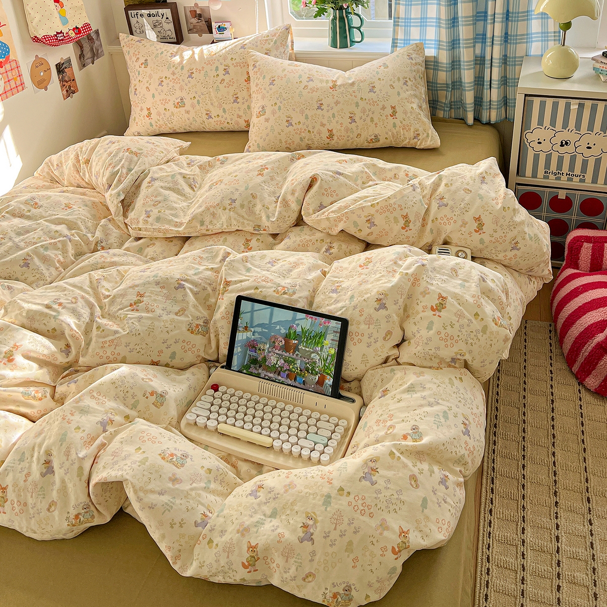 91家纺网 家纺一手货源 找家纺 焱博家纺 2026新款A类全棉双层纱系列单被套 闪电的朋友