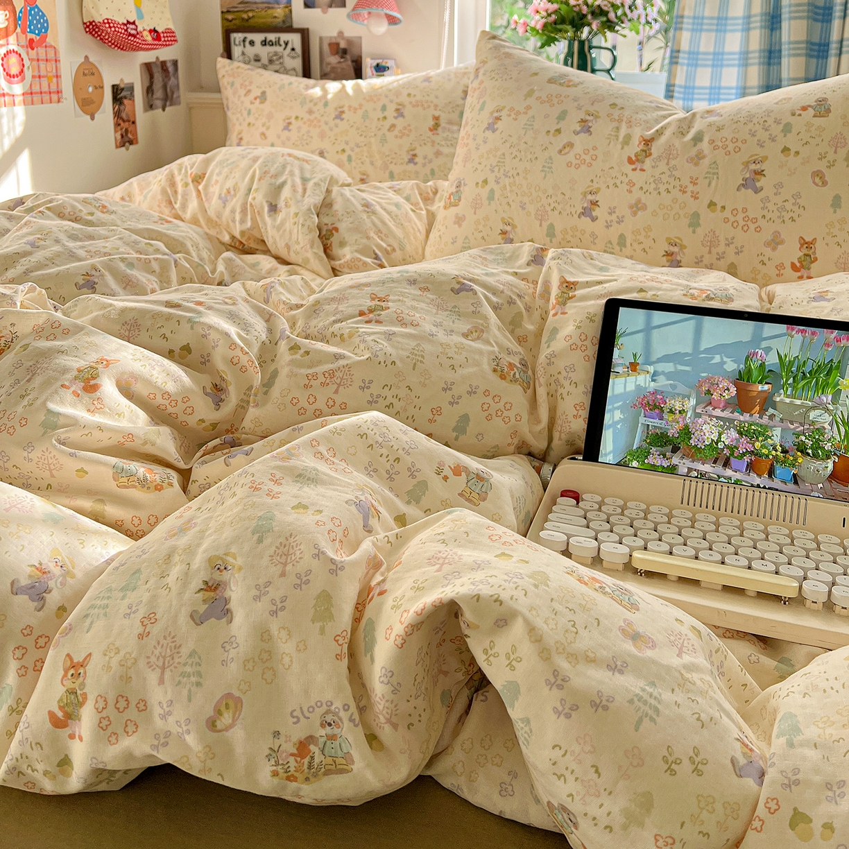 91家纺网 家纺一手货源 找家纺 焱博家纺 2026新款A类全棉双层纱系列单被套 闪电的朋友