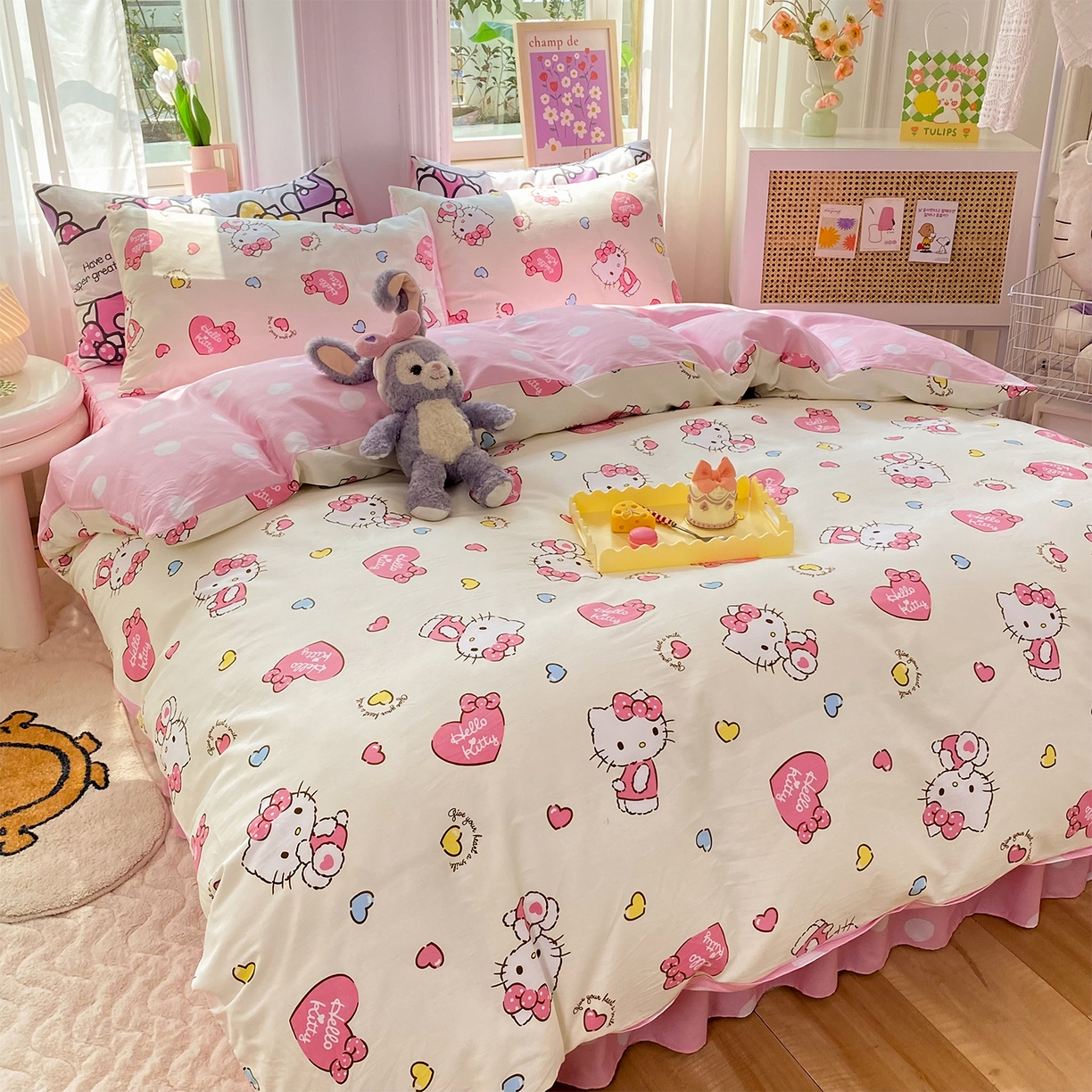 91家纺网 家纺一手货源 找家纺 玉元坊 2026新款正版授权三丽鸥系列全棉纯棉床单四件套学生三件套-凯蒂猫系列 公主kt【简约款】