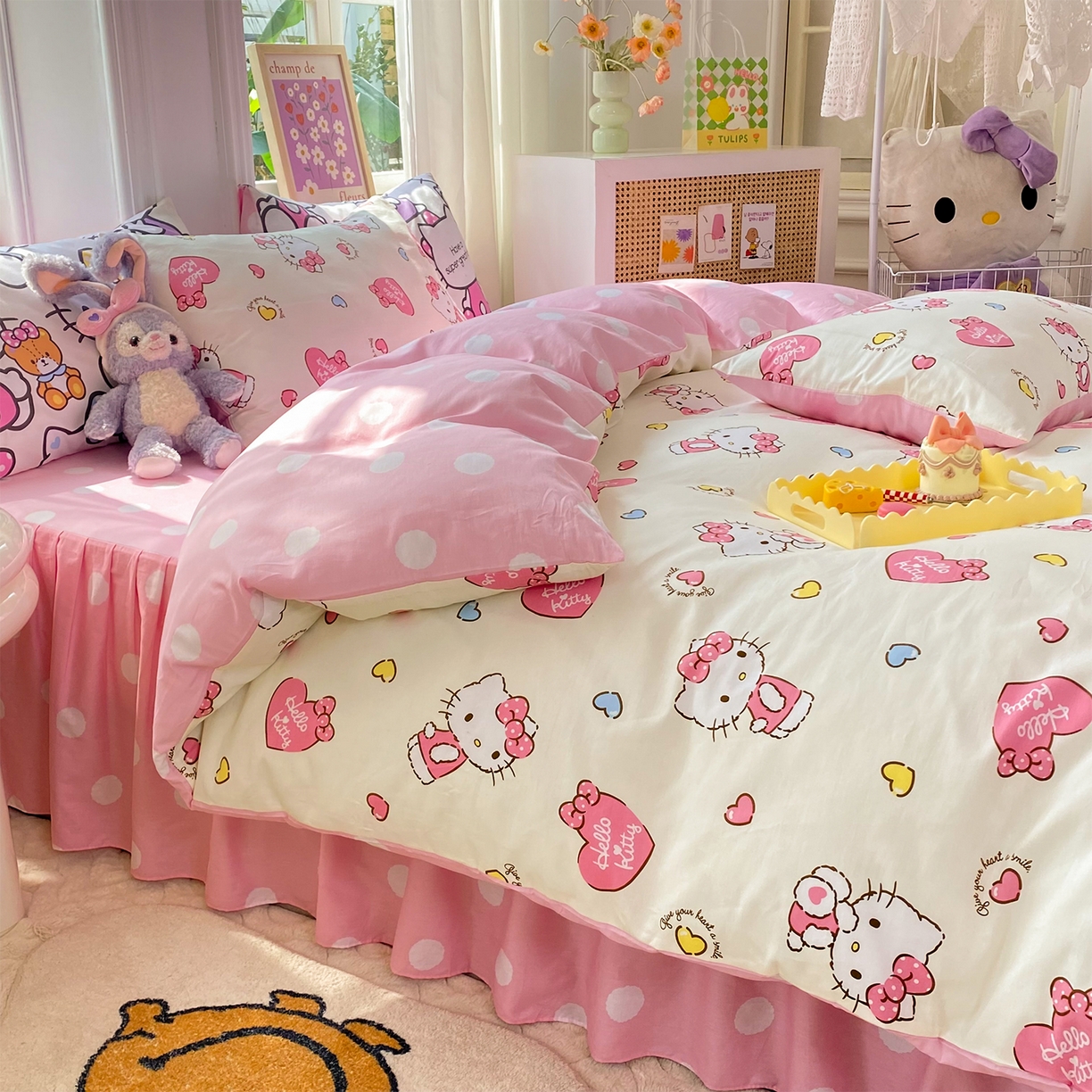 91家纺网 家纺一手货源 找家纺 玉元坊 2026新款正版授权三丽鸥系列全棉纯棉床单四件套学生三件套-凯蒂猫系列 公主kt【简约款】