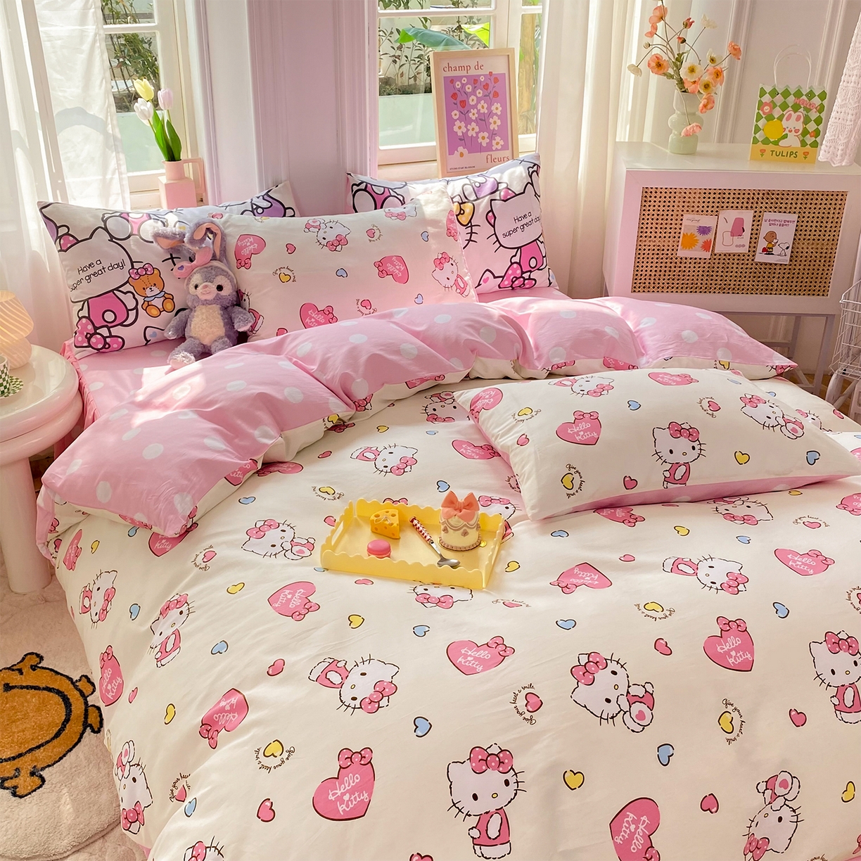 91家纺网 家纺一手货源 找家纺 玉元坊 2026新款正版授权三丽鸥系列全棉纯棉床单四件套学生三件套-凯蒂猫系列 公主kt【简约款】