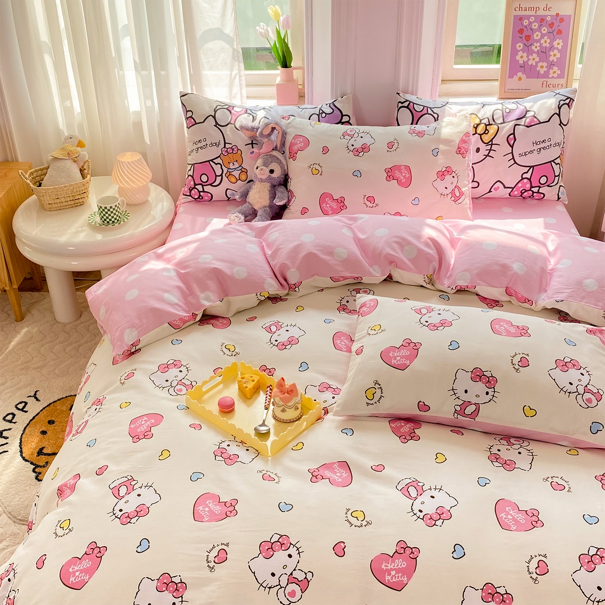 91家纺网 家纺一手货源 找家纺 玉元坊 2026新款正版授权三丽鸥系列全棉纯棉床单四件套学生三件套-凯蒂猫系列 公主kt【简约款】