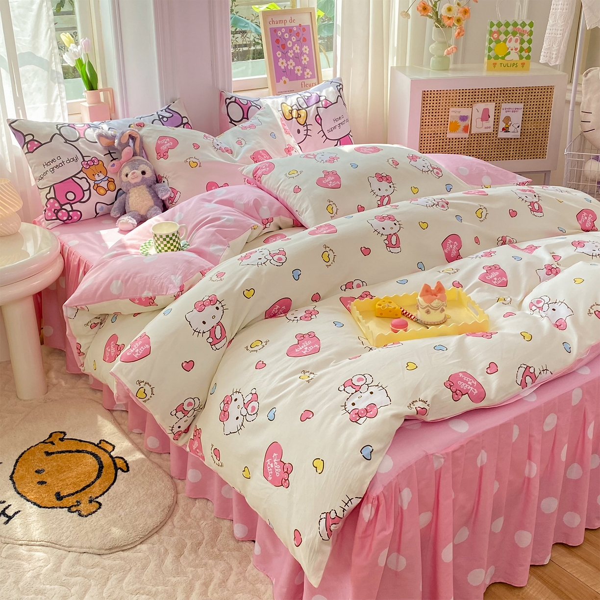 91家纺网 家纺一手货源 找家纺 玉元坊 2026新款正版授权三丽鸥系列全棉纯棉床单四件套学生三件套-凯蒂猫系列 公主kt【简约款】