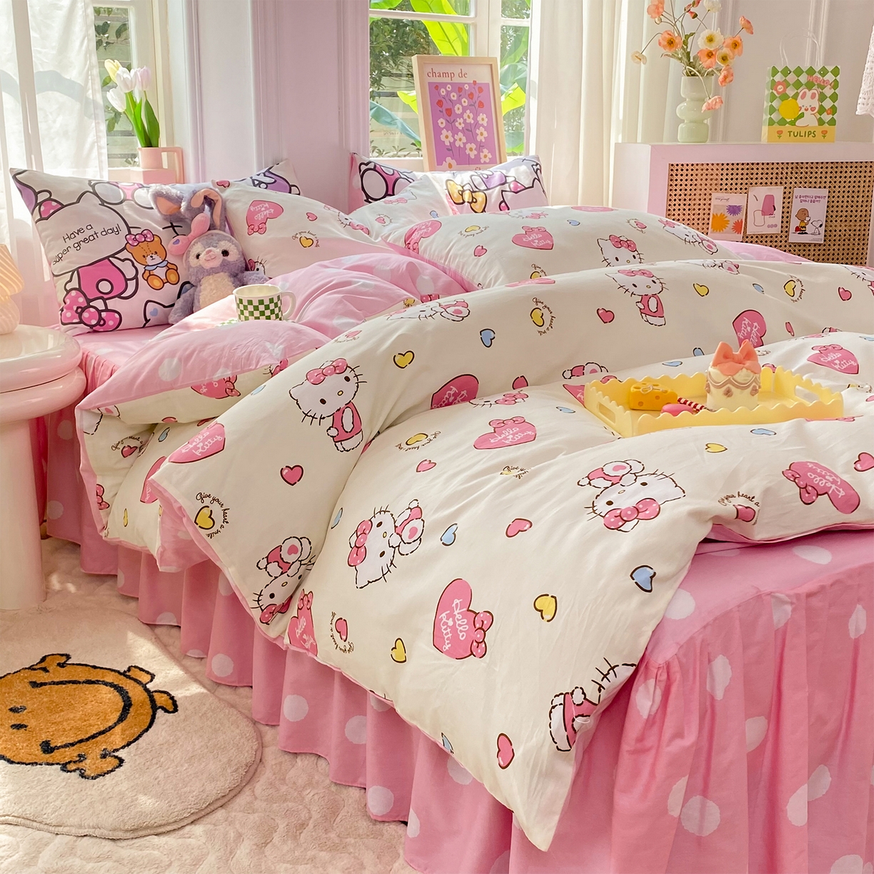 91家纺网 家纺一手货源 找家纺 玉元坊 2026新款正版授权三丽鸥系列全棉纯棉床单四件套学生三件套-凯蒂猫系列 公主kt【简约款】