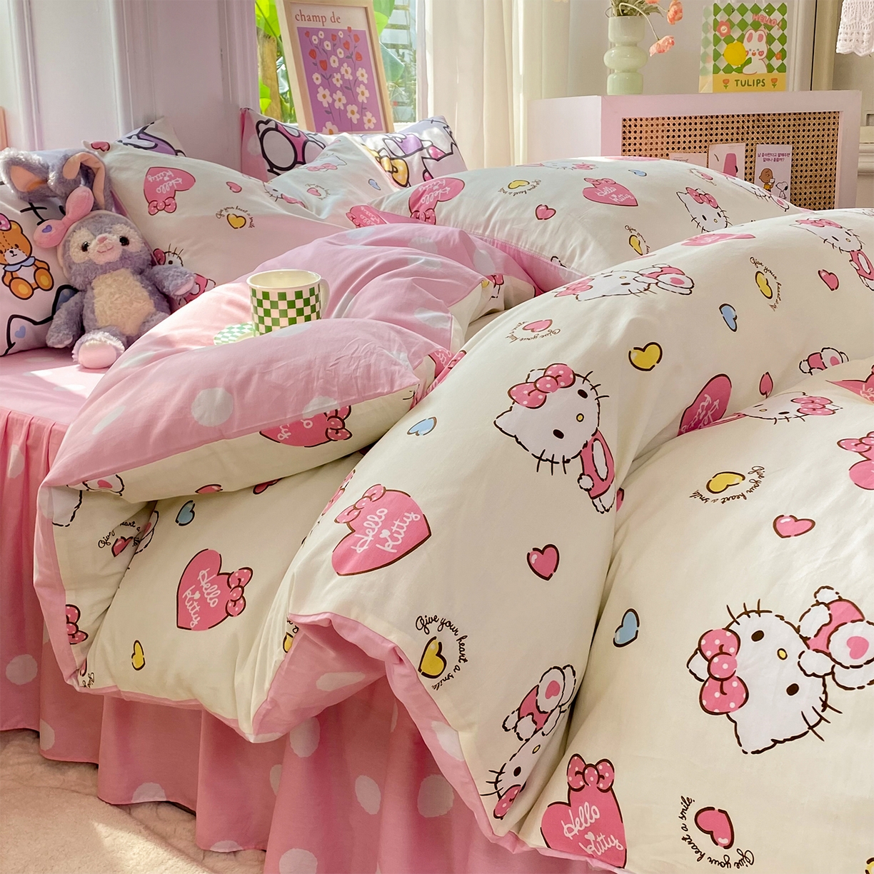 91家纺网 家纺一手货源 找家纺 玉元坊 2026新款正版授权三丽鸥系列全棉纯棉床单四件套学生三件套-凯蒂猫系列 公主kt【简约款】