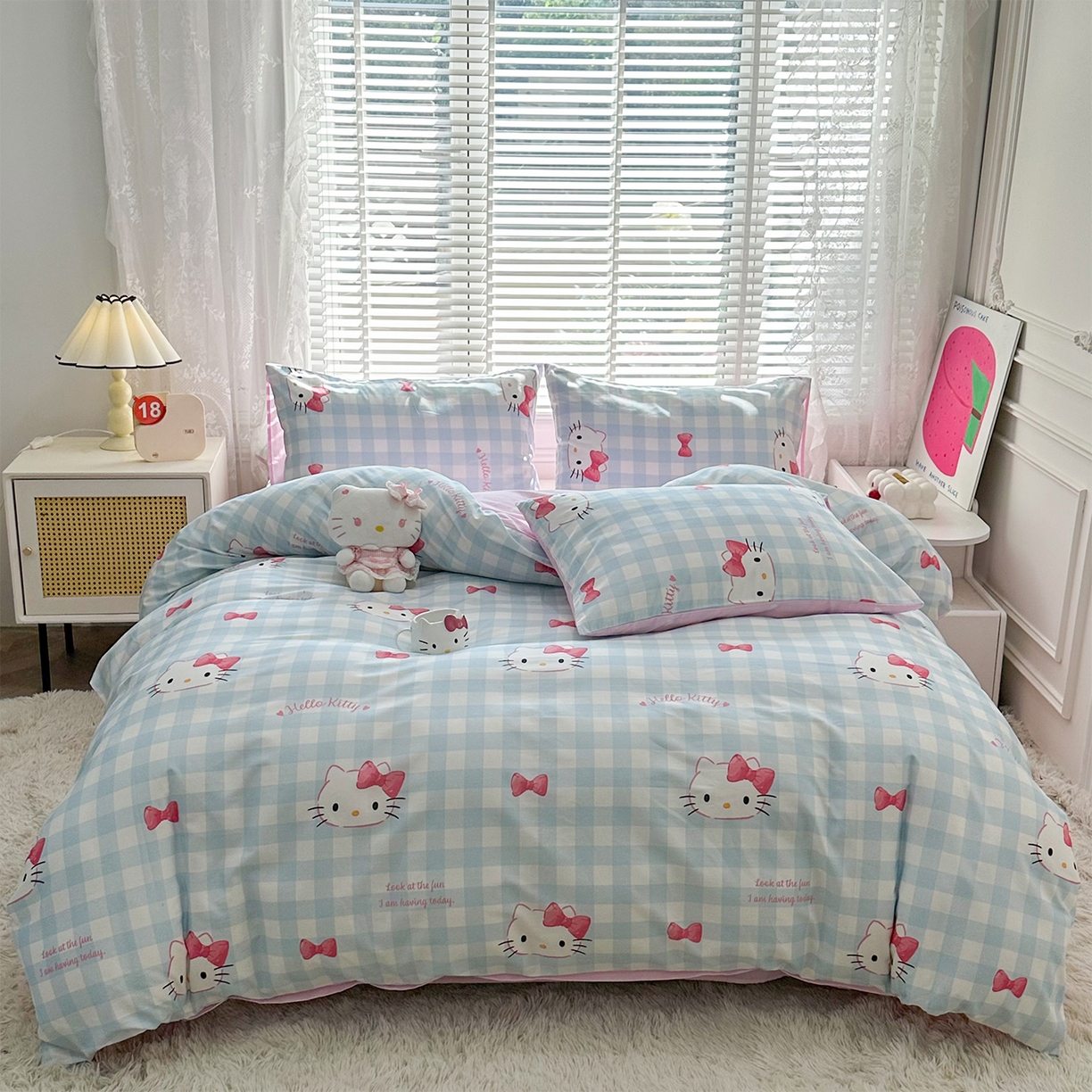 玉元坊 2026新款正版授权三丽鸥系列全棉纯棉床单四件套学生三件套-凯蒂猫系列 乖巧KT【简约款】