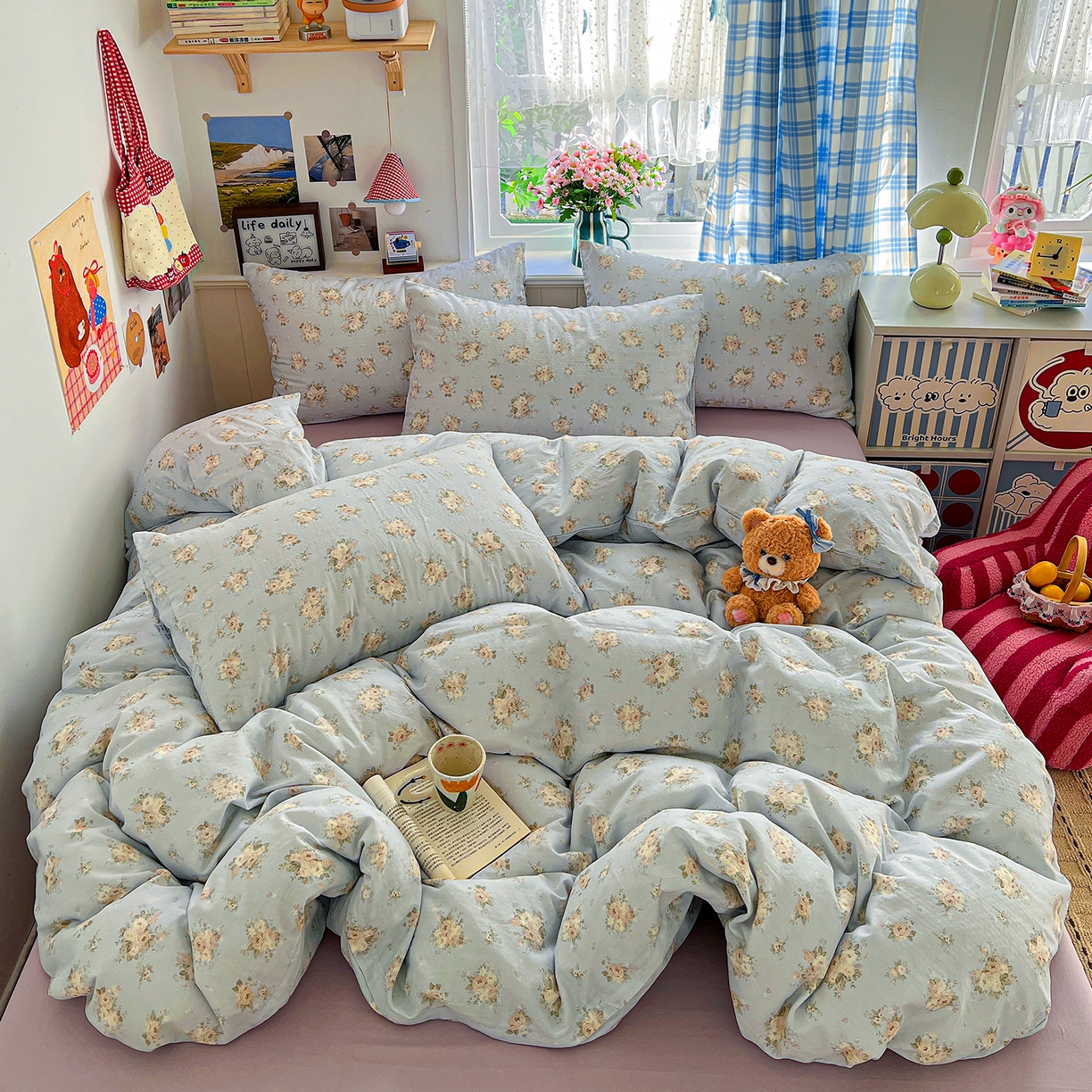 91家纺网 家纺一手货源 找家纺 焱博家纺 2026新款A类全棉双层纱系列单被套 夏日牡丹