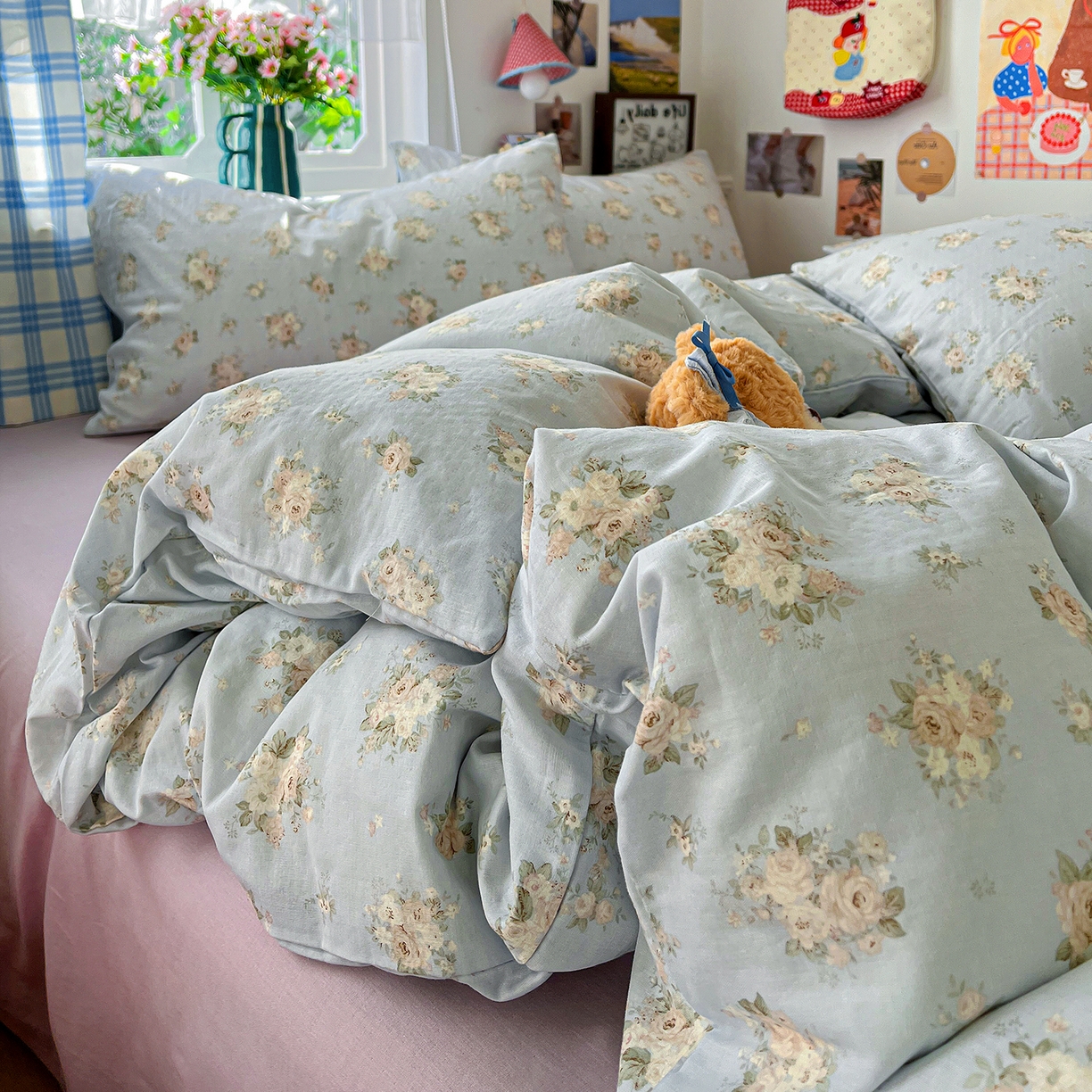 91家纺网 家纺一手货源 找家纺 焱博家纺 2026新款A类全棉双层纱系列单被套 夏日牡丹