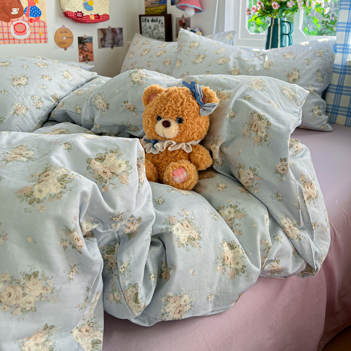 91家纺网 家纺一手货源 找家纺 焱博家纺 2026新款A类全棉双层纱系列单被套 夏日牡丹