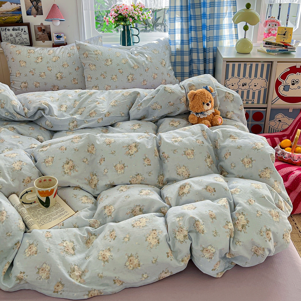 91家纺网 家纺一手货源 找家纺 焱博家纺 2026新款A类全棉双层纱系列单被套 夏日牡丹