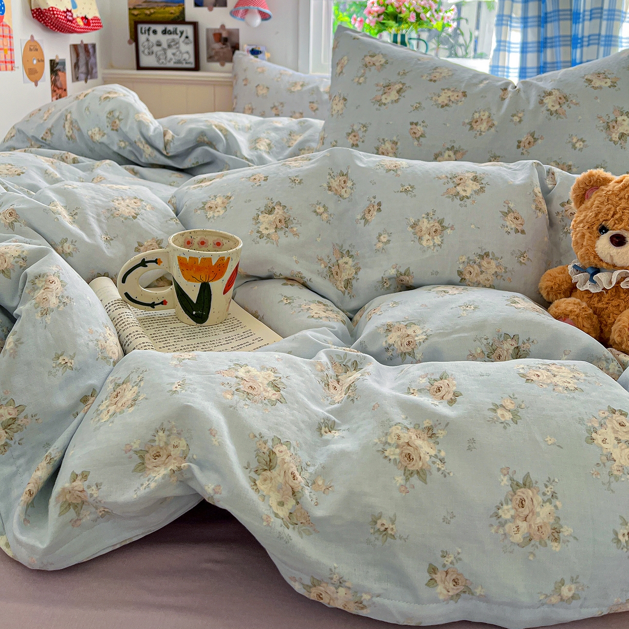 91家纺网 家纺一手货源 找家纺 焱博家纺 2026新款A类全棉双层纱系列单被套 夏日牡丹