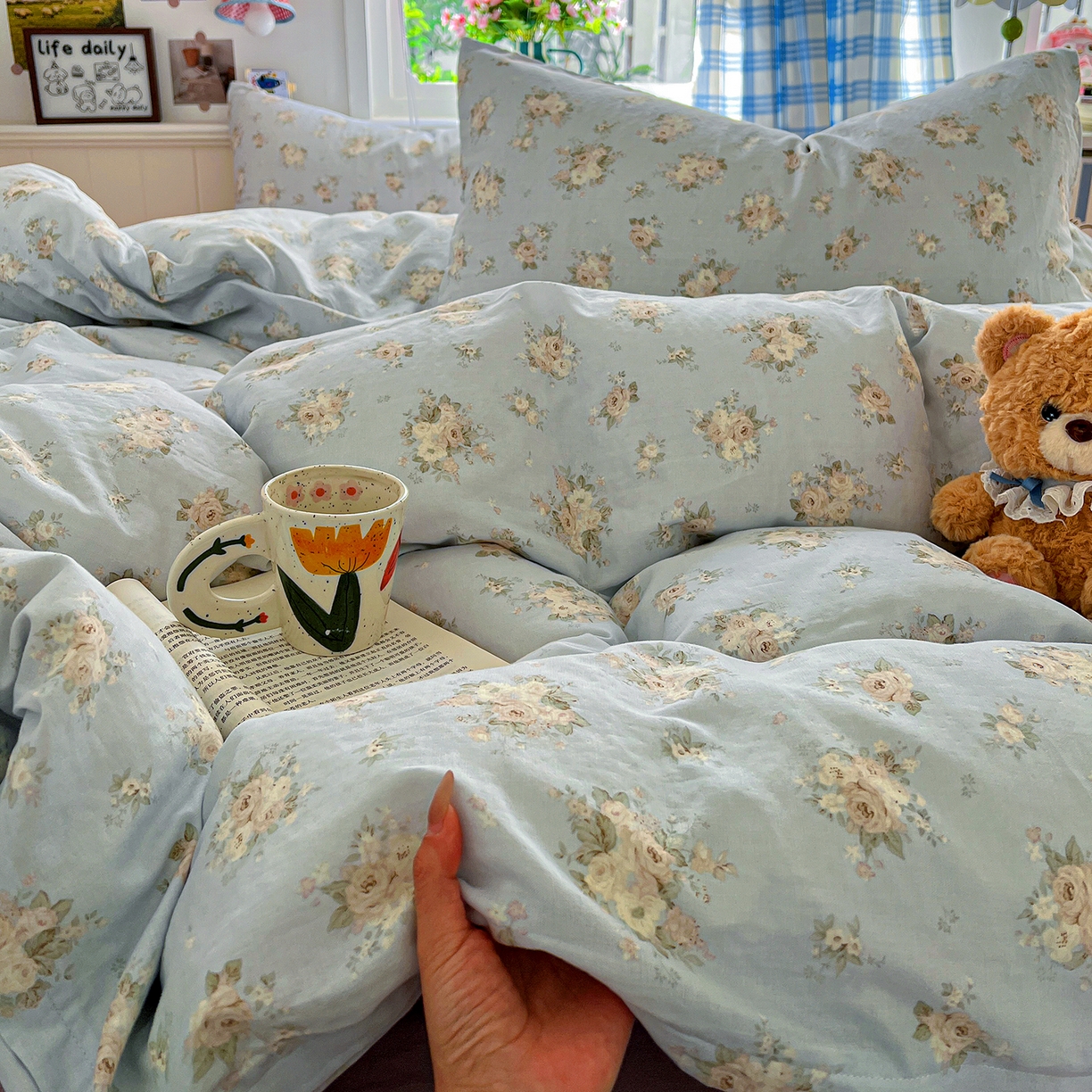 91家纺网 家纺一手货源 找家纺 焱博家纺 2026新款A类全棉双层纱系列单被套 夏日牡丹