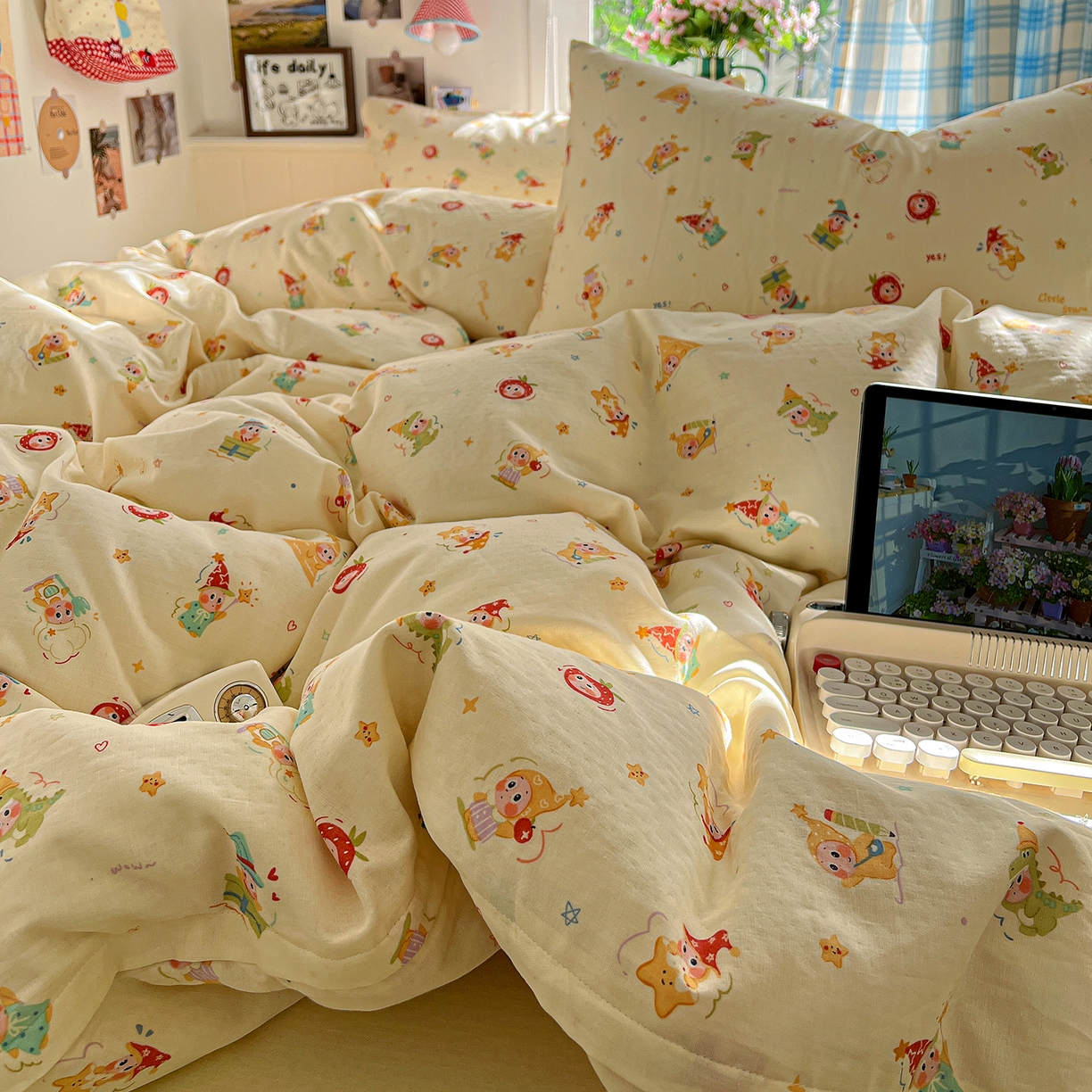 91家纺网 家纺一手货源 找家纺 焱博家纺 2026新款A类全棉双层纱系列单被套 星仔软糖