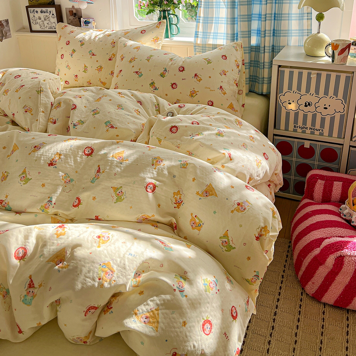 91家纺网 家纺一手货源 找家纺 焱博家纺 2026新款A类全棉双层纱系列单被套 星仔软糖