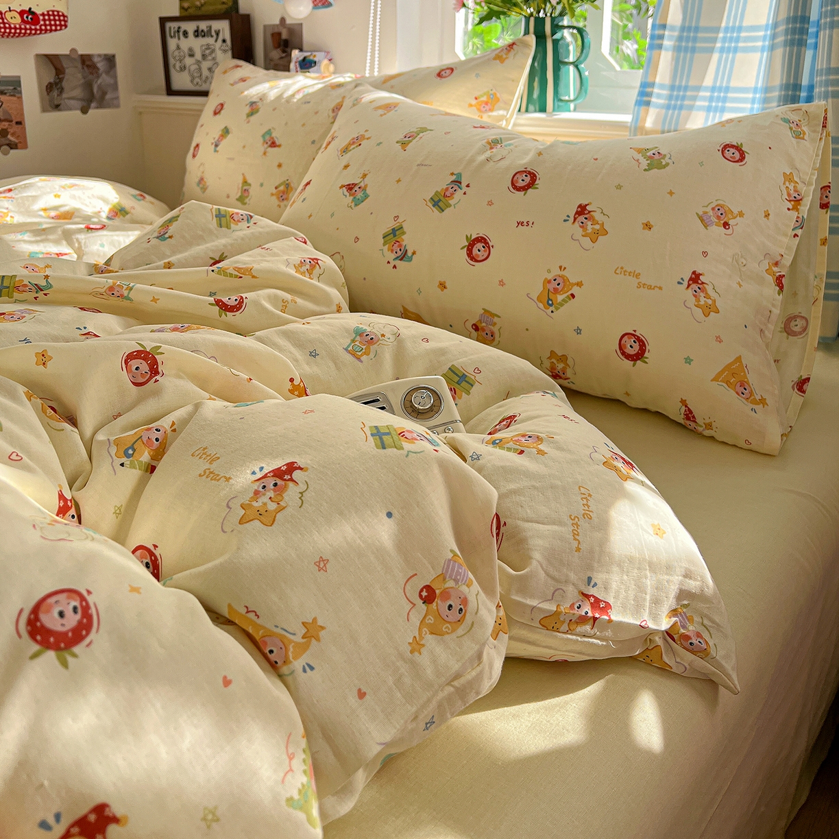 91家纺网 家纺一手货源 找家纺 焱博家纺 2026新款A类全棉双层纱系列单被套 星仔软糖