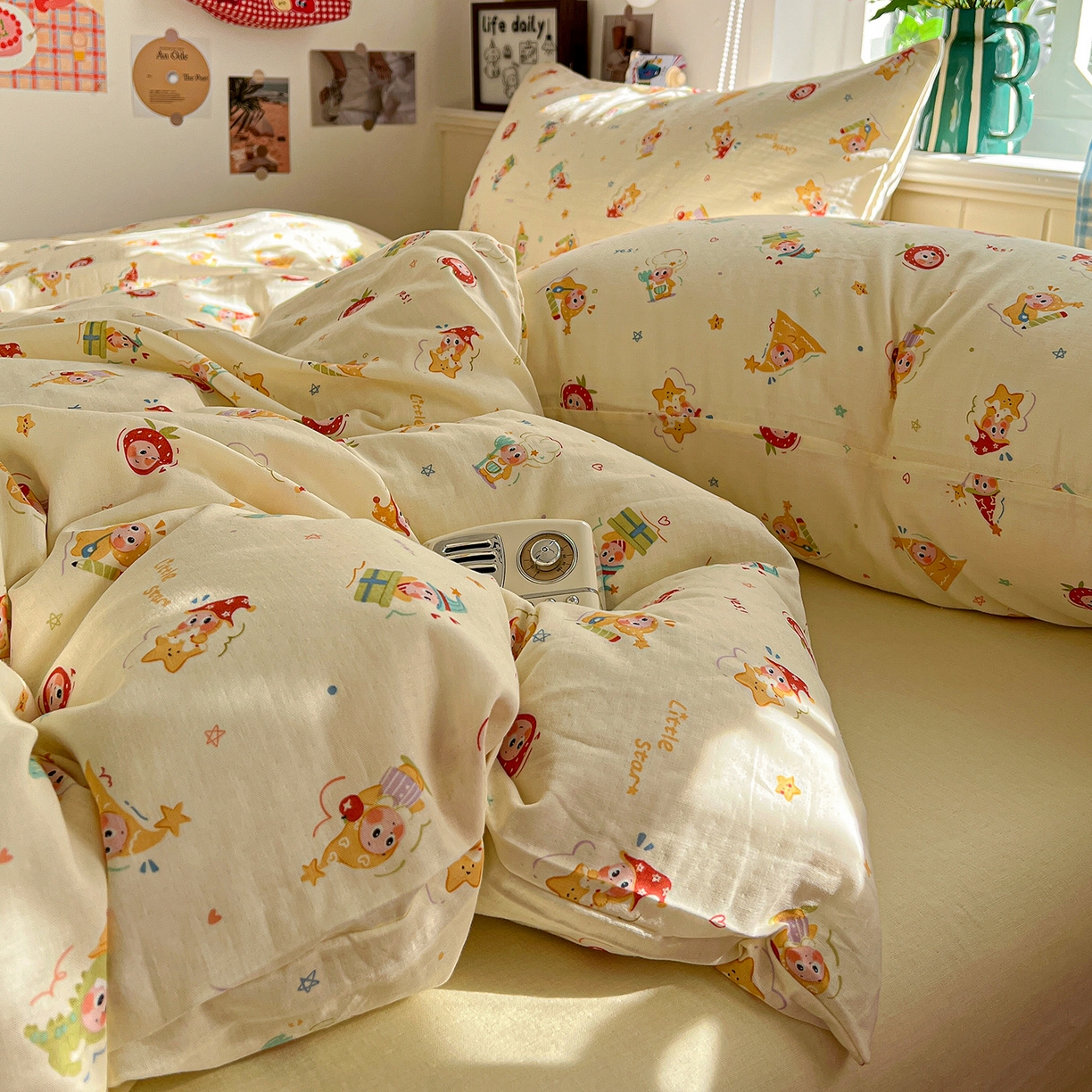 91家纺网 家纺一手货源 找家纺 焱博家纺 2026新款A类全棉双层纱系列单被套 星仔软糖