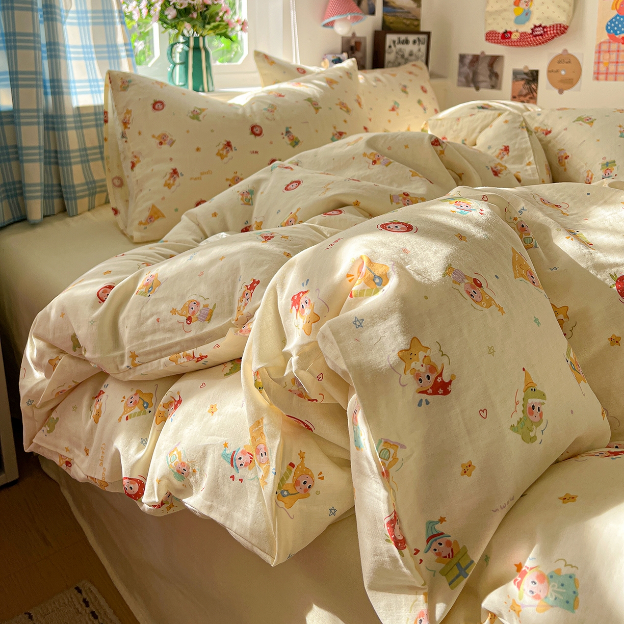 91家纺网 家纺一手货源 找家纺 焱博家纺 2026新款A类全棉双层纱系列单被套 星仔软糖