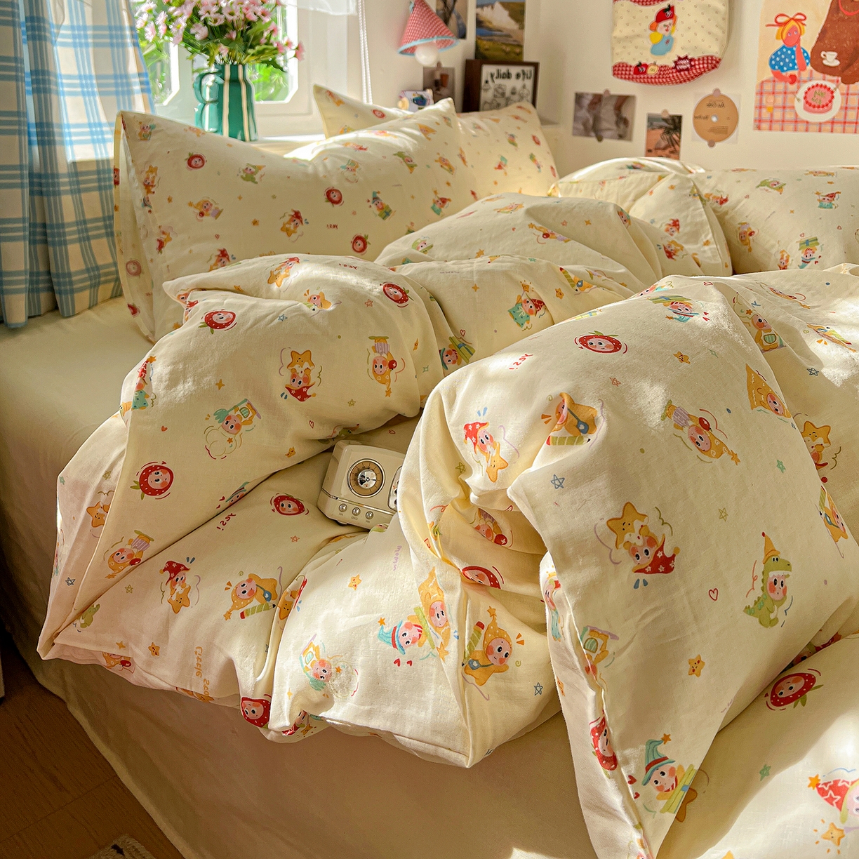 91家纺网 家纺一手货源 找家纺 焱博家纺 2026新款A类全棉双层纱系列单被套 星仔软糖