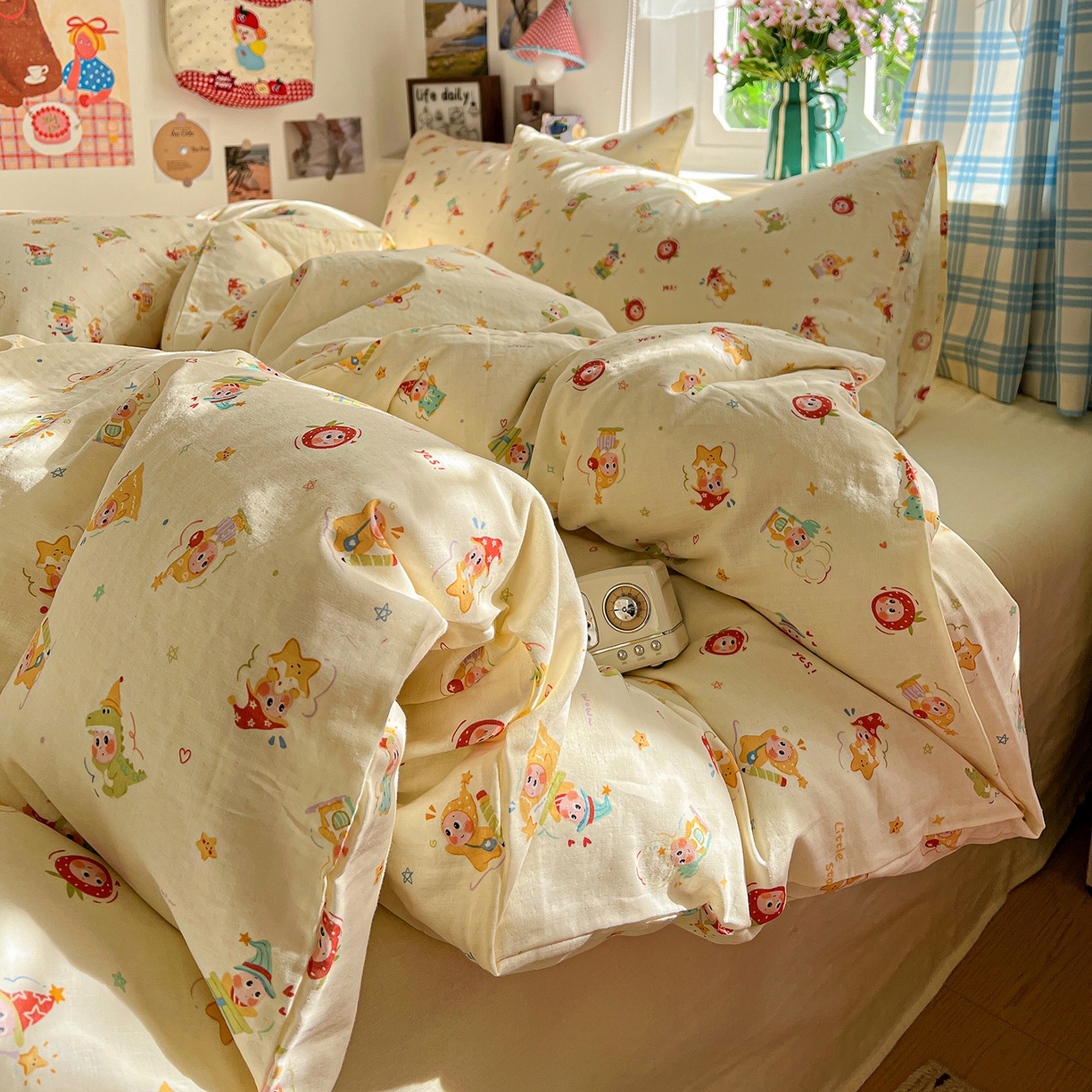 91家纺网 家纺一手货源 找家纺 焱博家纺 2026新款A类全棉双层纱系列单被套 星仔软糖