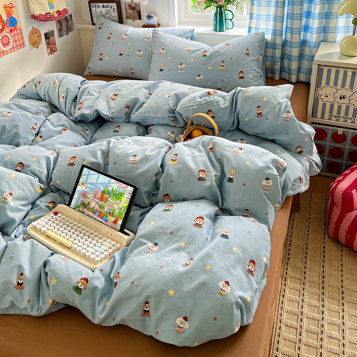 91家纺网 家纺一手货源 找家纺 焱博家纺 2026新款A类全棉双层纱系列单被套 眼镜家族