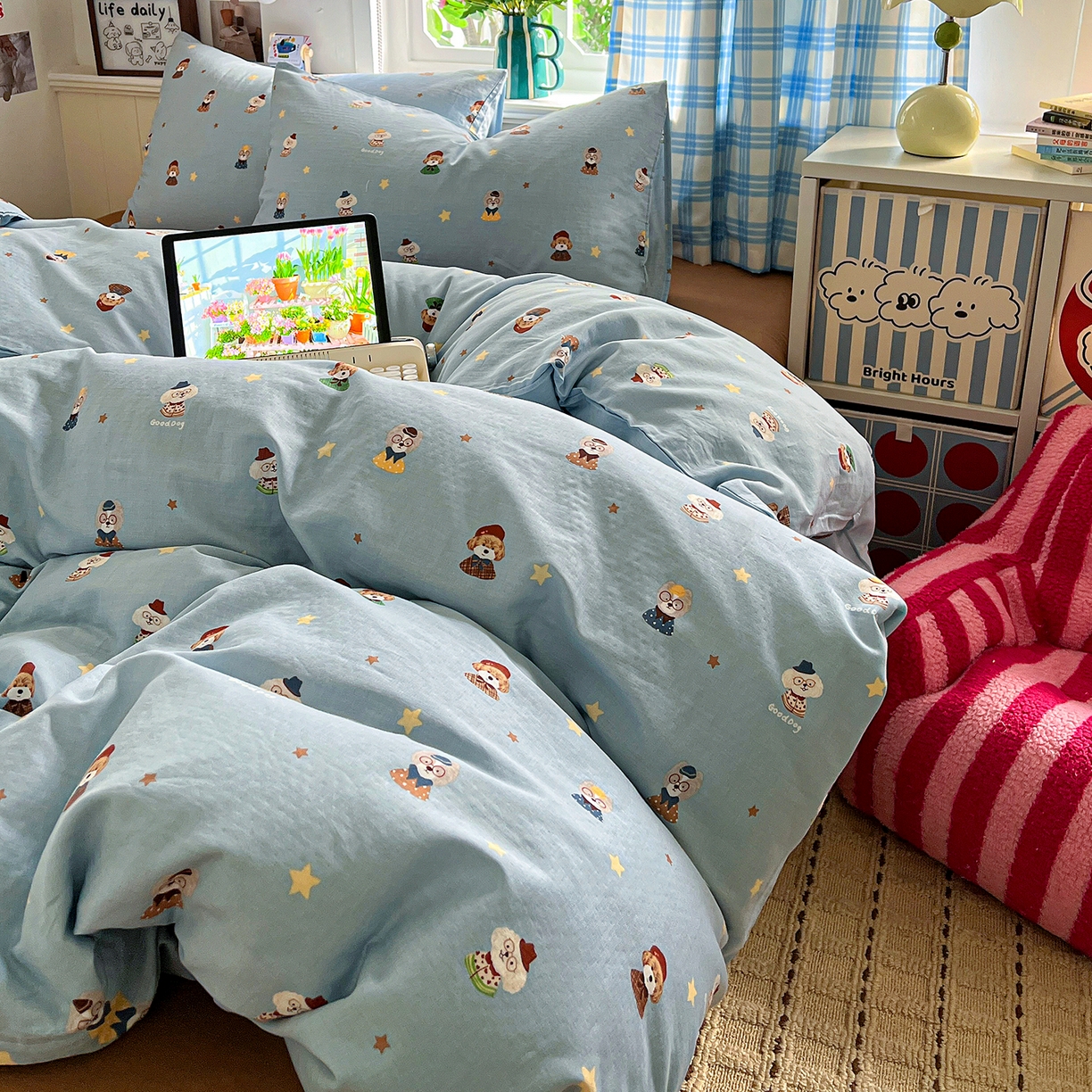 91家纺网 家纺一手货源 找家纺 焱博家纺 2026新款A类全棉双层纱系列单被套 眼镜家族