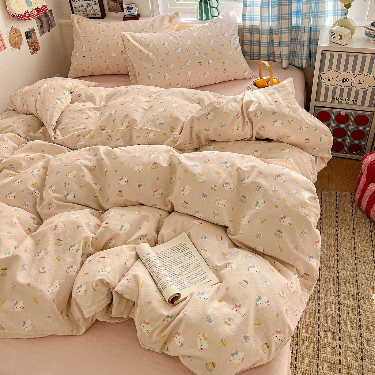 91家纺网 家纺一手货源 找家纺 焱博家纺 2026新款A类全棉双层纱系列单被套 月铃喵喵