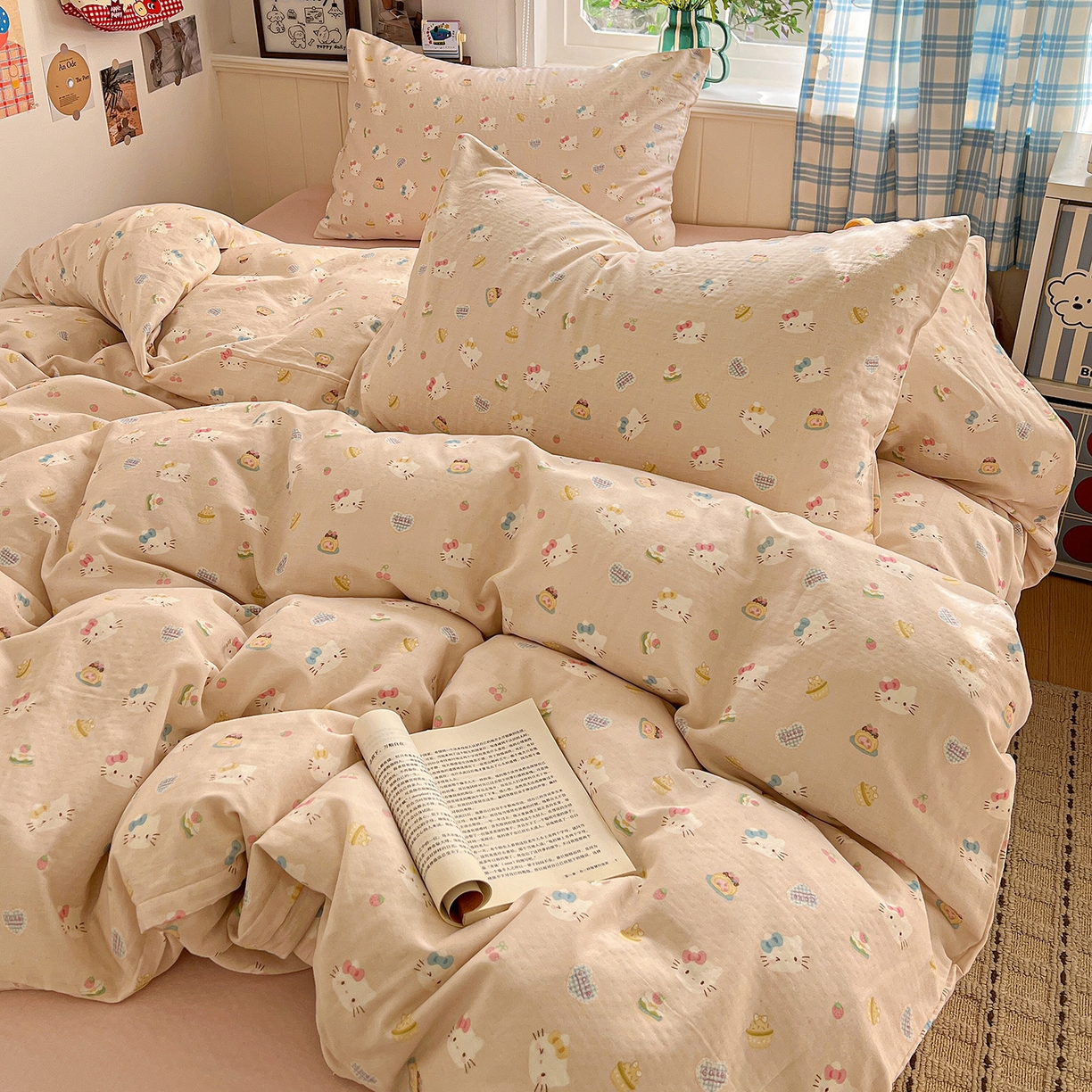 91家纺网 家纺一手货源 找家纺 焱博家纺 2026新款A类全棉双层纱系列单被套 月铃喵喵