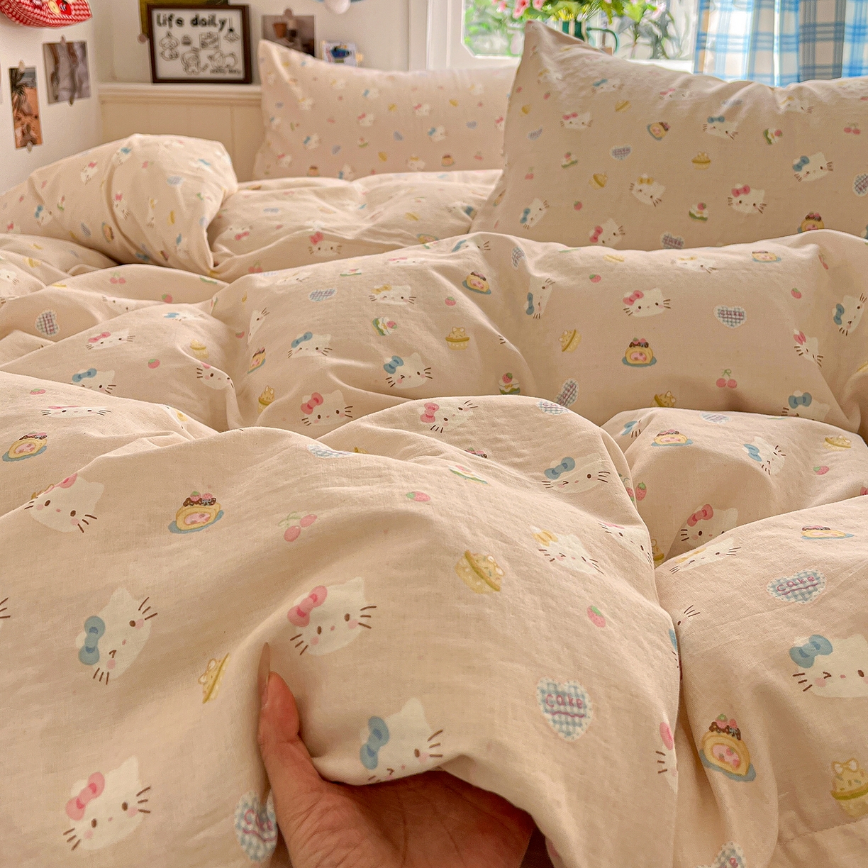 91家纺网 家纺一手货源 找家纺 焱博家纺 2026新款A类全棉双层纱系列单被套 月铃喵喵