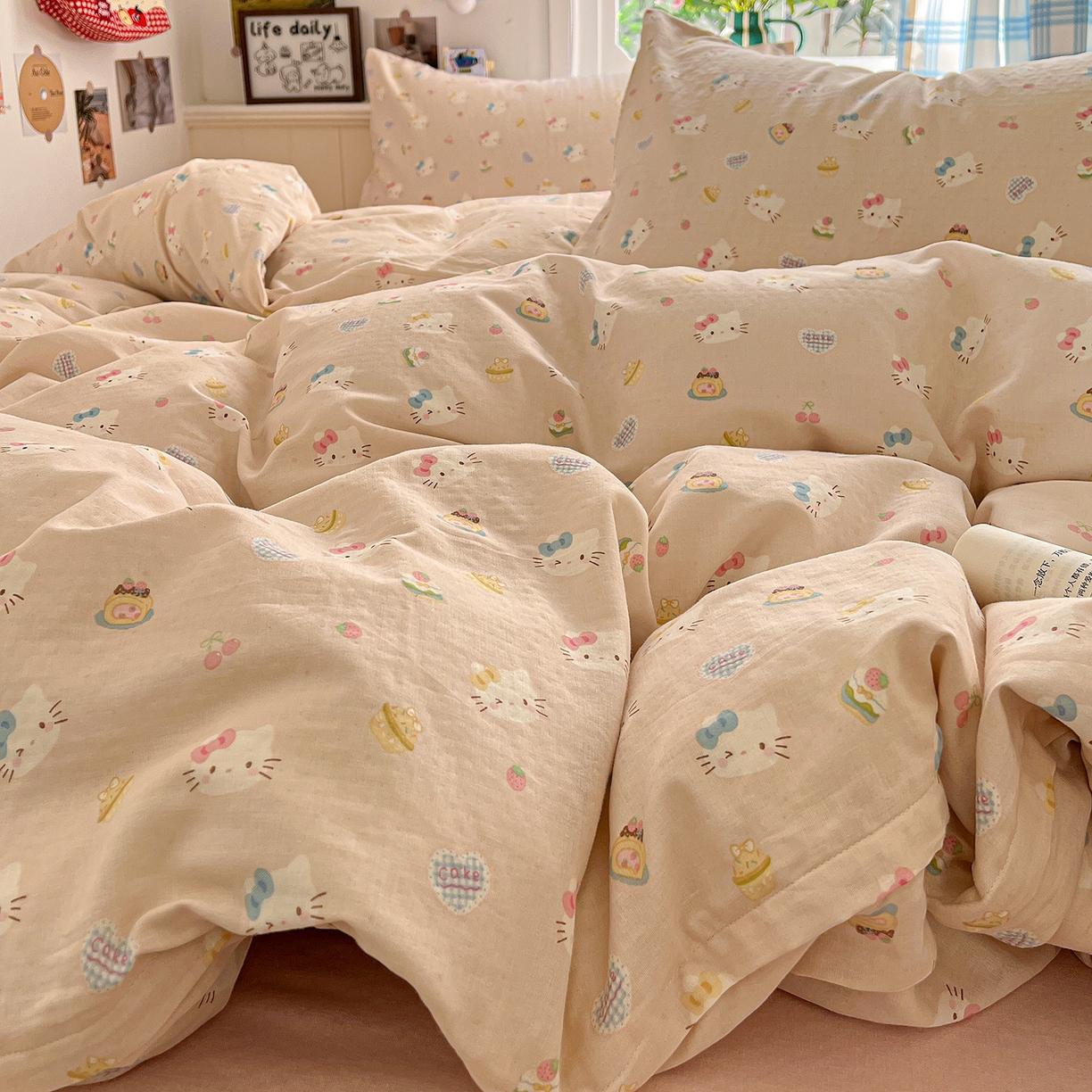 91家纺网 家纺一手货源 找家纺 焱博家纺 2026新款A类全棉双层纱系列单被套 月铃喵喵