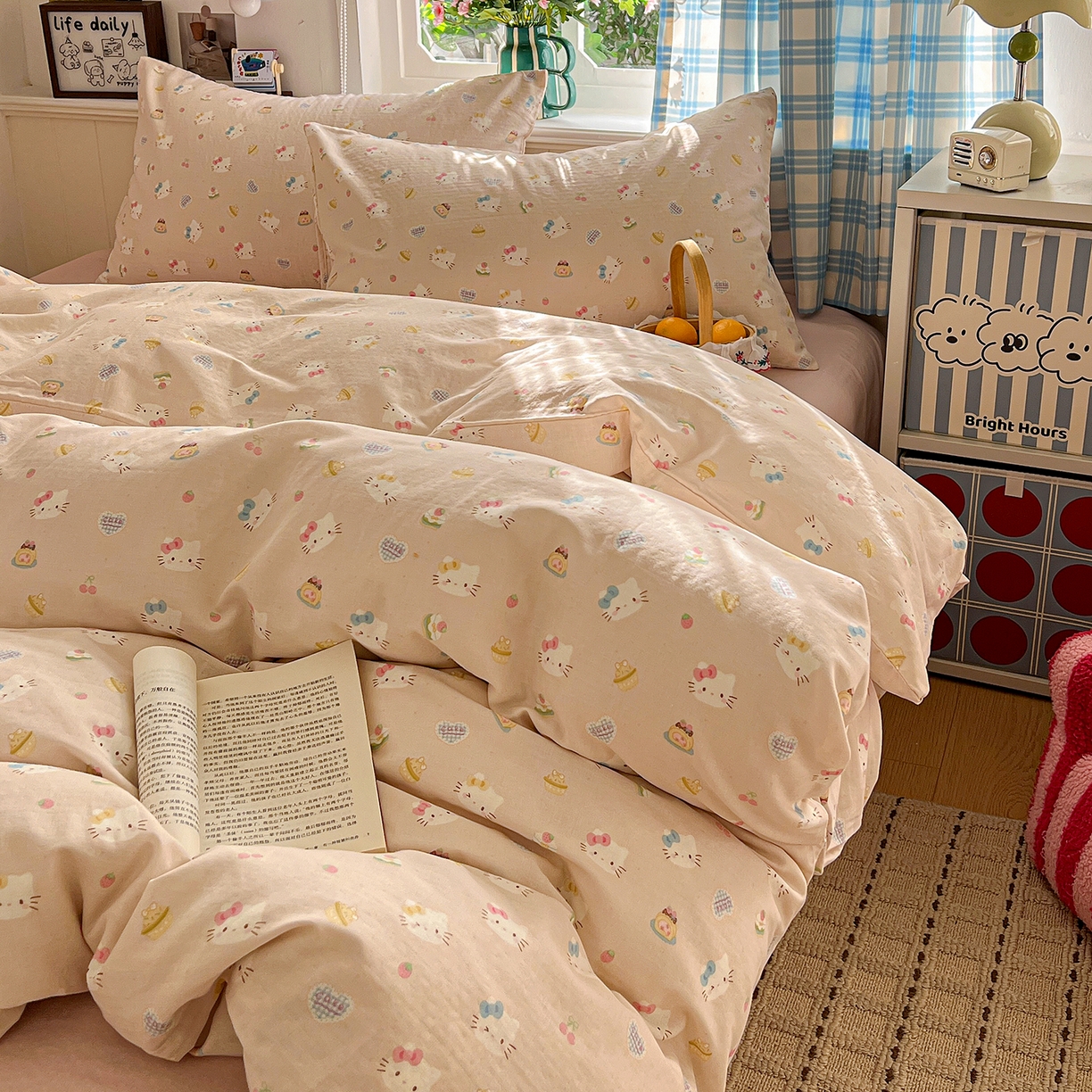 91家纺网 家纺一手货源 找家纺 焱博家纺 2026新款A类全棉双层纱系列单被套 月铃喵喵