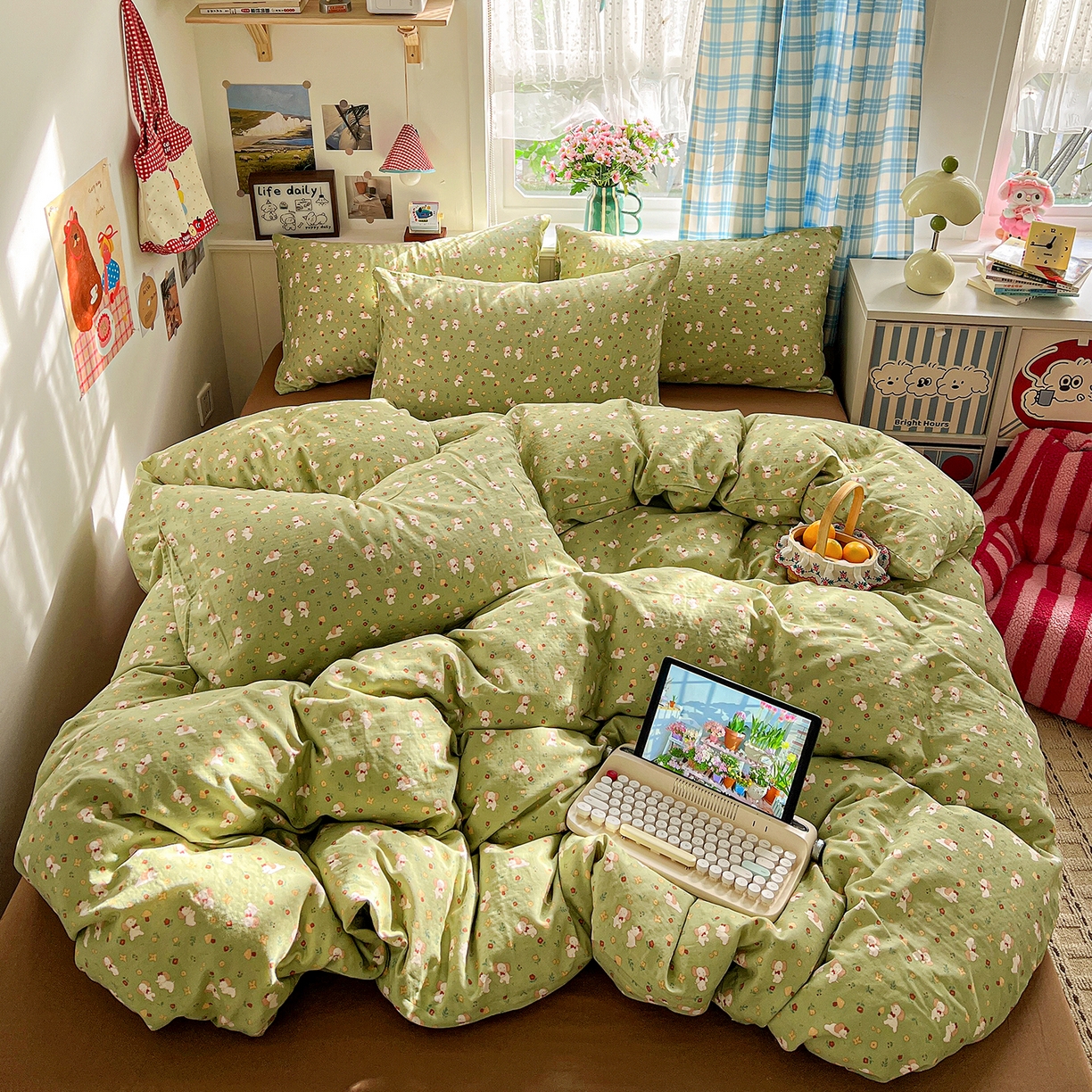 91家纺网 家纺一手货源 找家纺 焱博家纺 2026新款A类全棉双层纱系列单被套 长鼻子花园