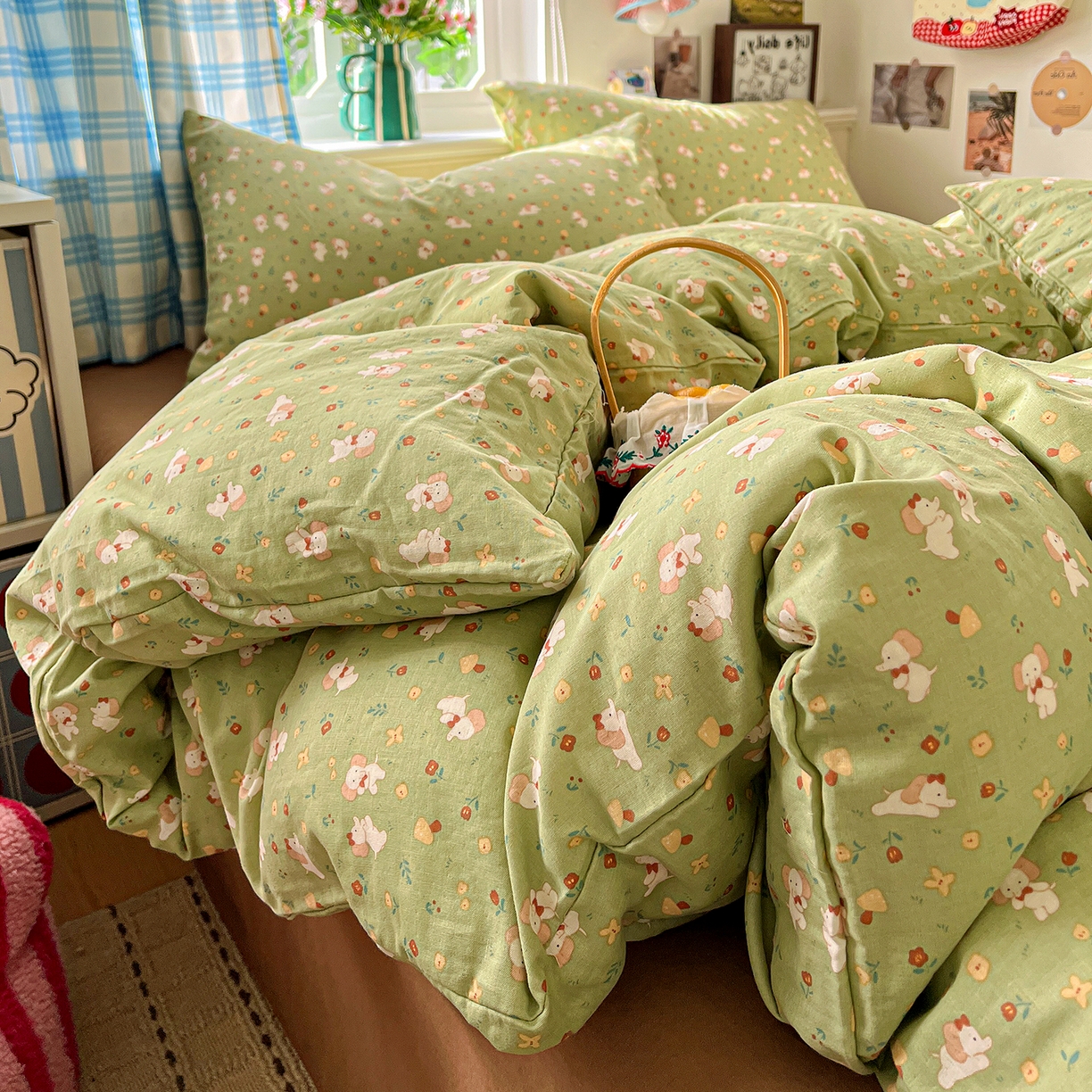 91家纺网 家纺一手货源 找家纺 焱博家纺 2026新款A类全棉双层纱系列单被套 长鼻子花园