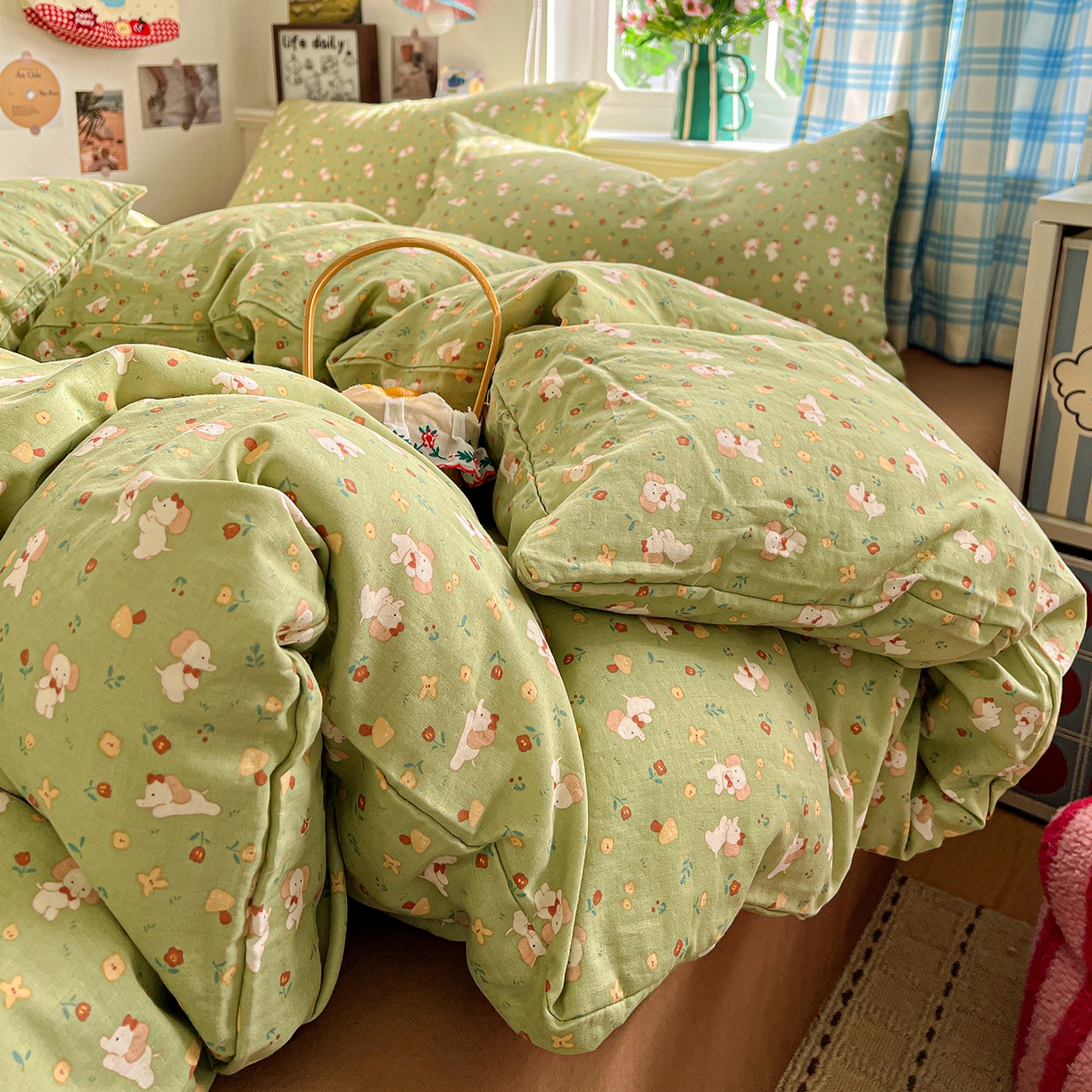 91家纺网 家纺一手货源 找家纺 焱博家纺 2026新款A类全棉双层纱系列单被套 长鼻子花园