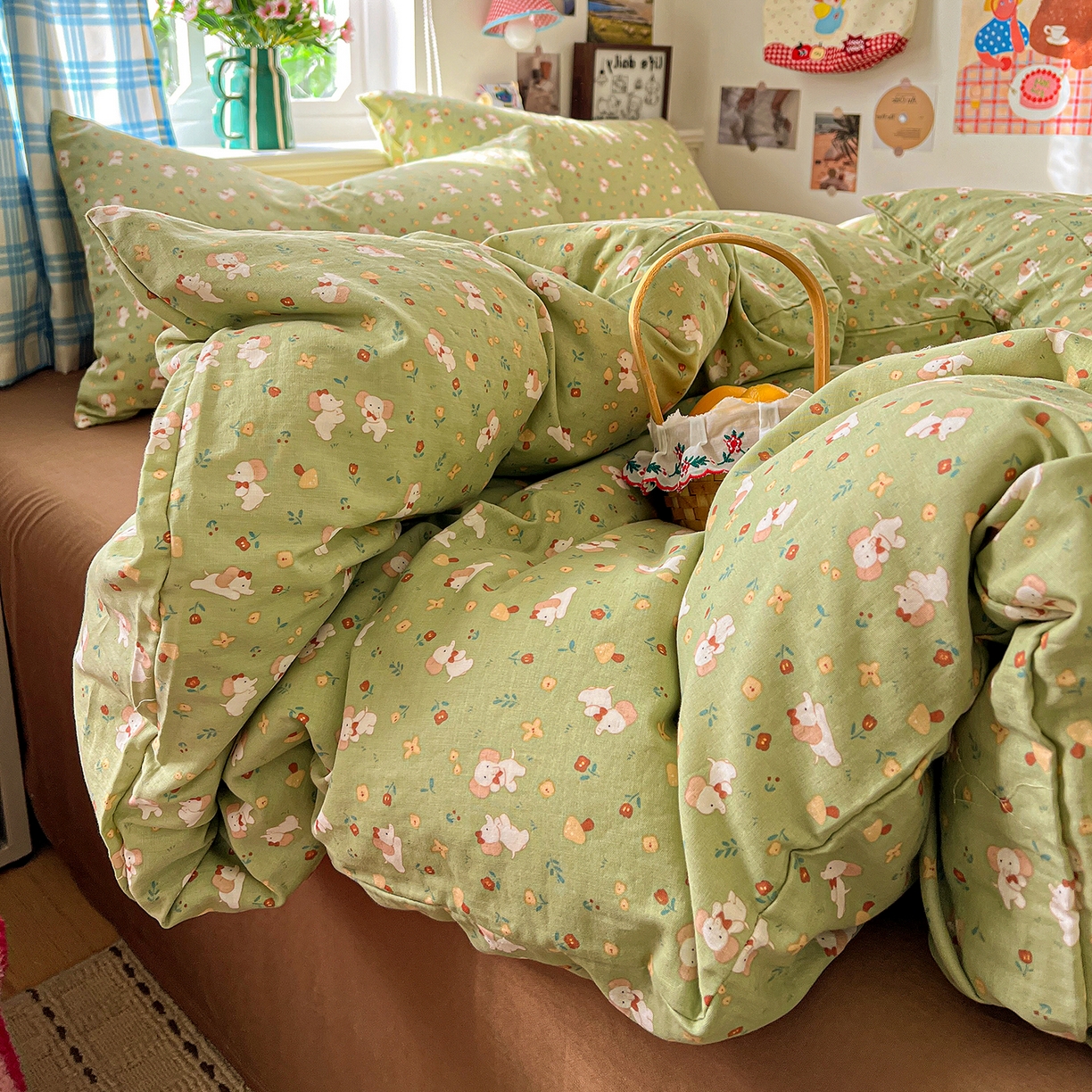 91家纺网 家纺一手货源 找家纺 焱博家纺 2026新款A类全棉双层纱系列单被套 长鼻子花园