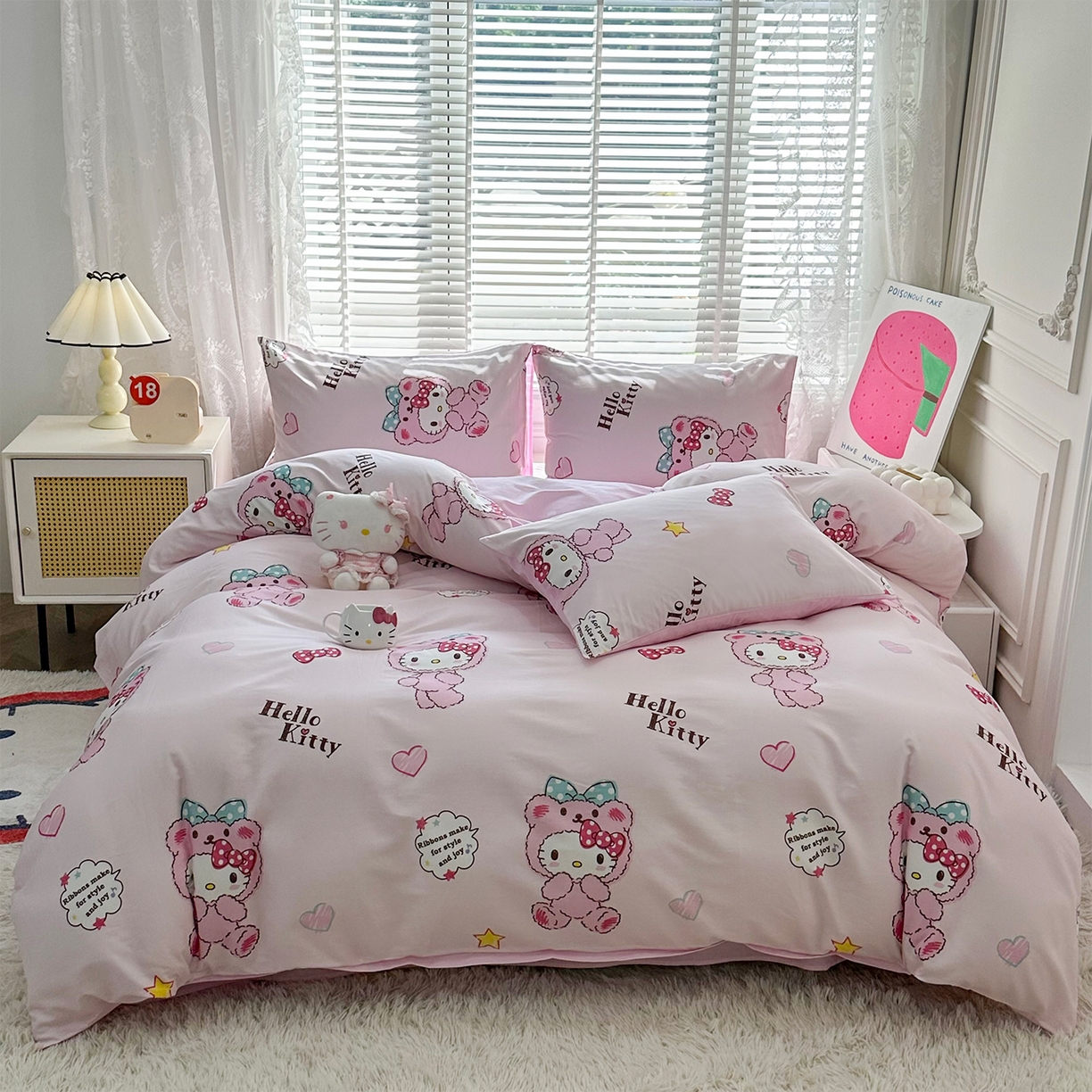 玉元坊 2026新款正版授权三丽鸥系列全棉纯棉床单四件套学生三件套-凯蒂猫系列 babyKT【简约款】