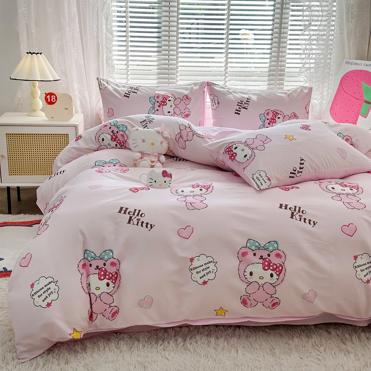 91家纺网 家纺一手货源 找家纺 玉元坊 2026新款正版授权三丽鸥系列全棉纯棉床单四件套学生三件套-凯蒂猫系列 babyKT【简约款】