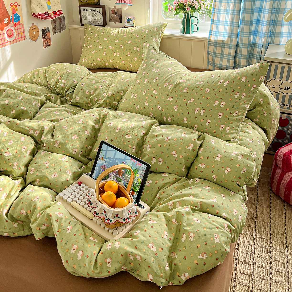 91家纺网 家纺一手货源 找家纺 焱博家纺 2026新款A类全棉双层纱系列单被套 长鼻子花园