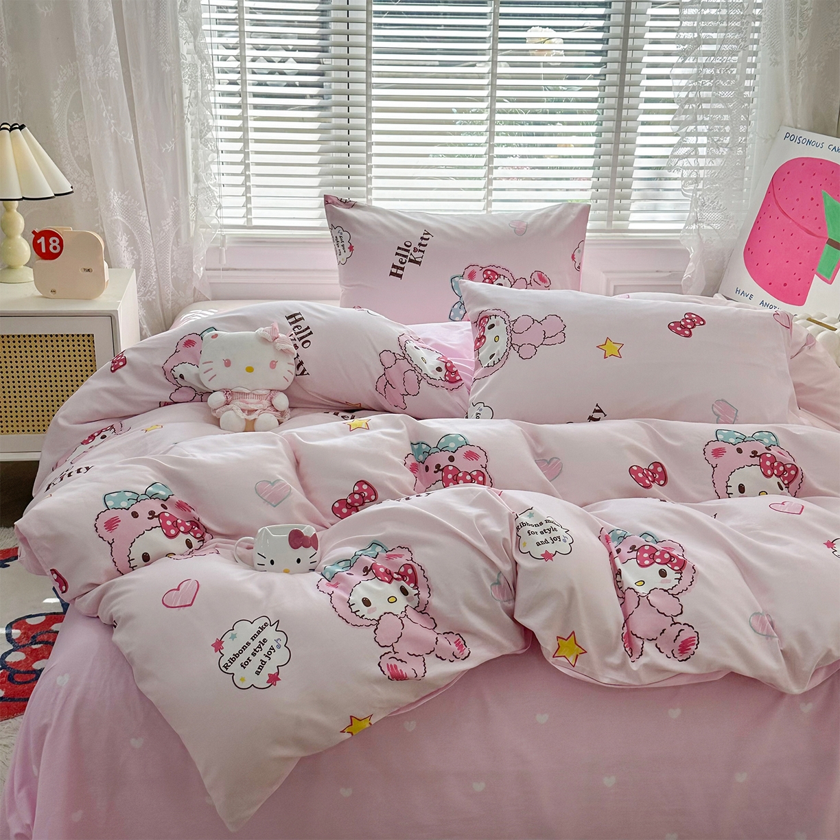 91家纺网 家纺一手货源 找家纺 玉元坊 2026新款正版授权三丽鸥系列全棉纯棉床单四件套学生三件套-凯蒂猫系列 babyKT【简约款】