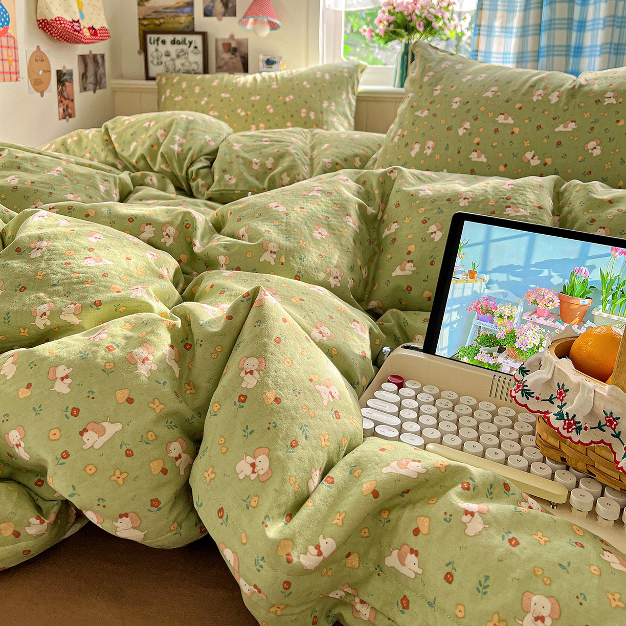 91家纺网 家纺一手货源 找家纺 焱博家纺 2026新款A类全棉双层纱系列单被套 长鼻子花园