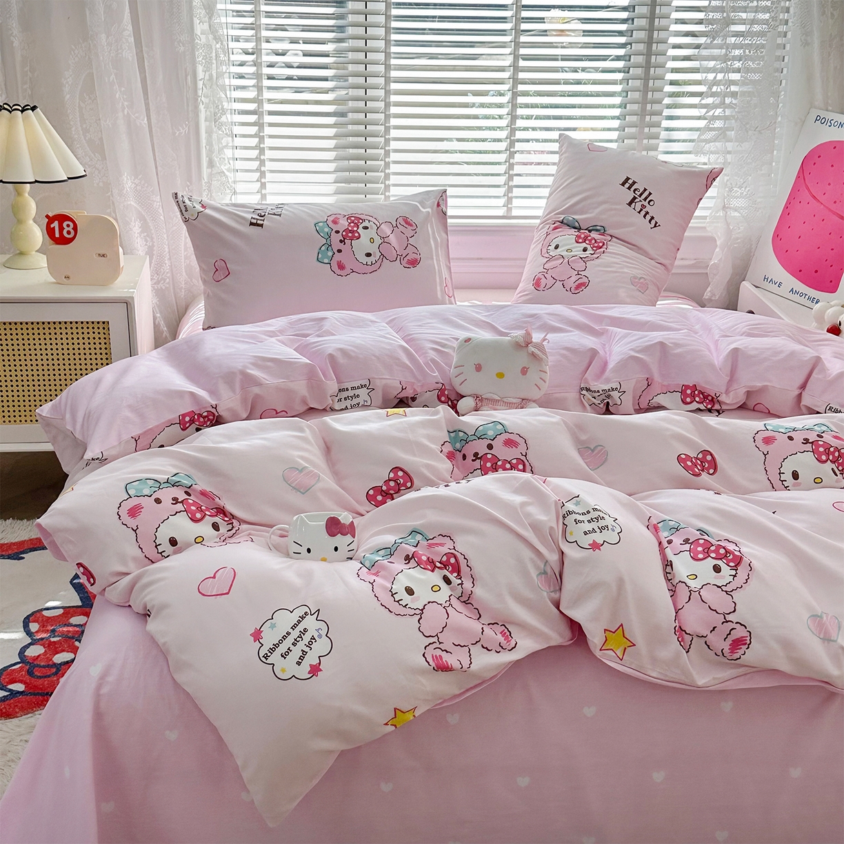 91家纺网 家纺一手货源 找家纺 玉元坊 2026新款正版授权三丽鸥系列全棉纯棉床单四件套学生三件套-凯蒂猫系列 babyKT【简约款】